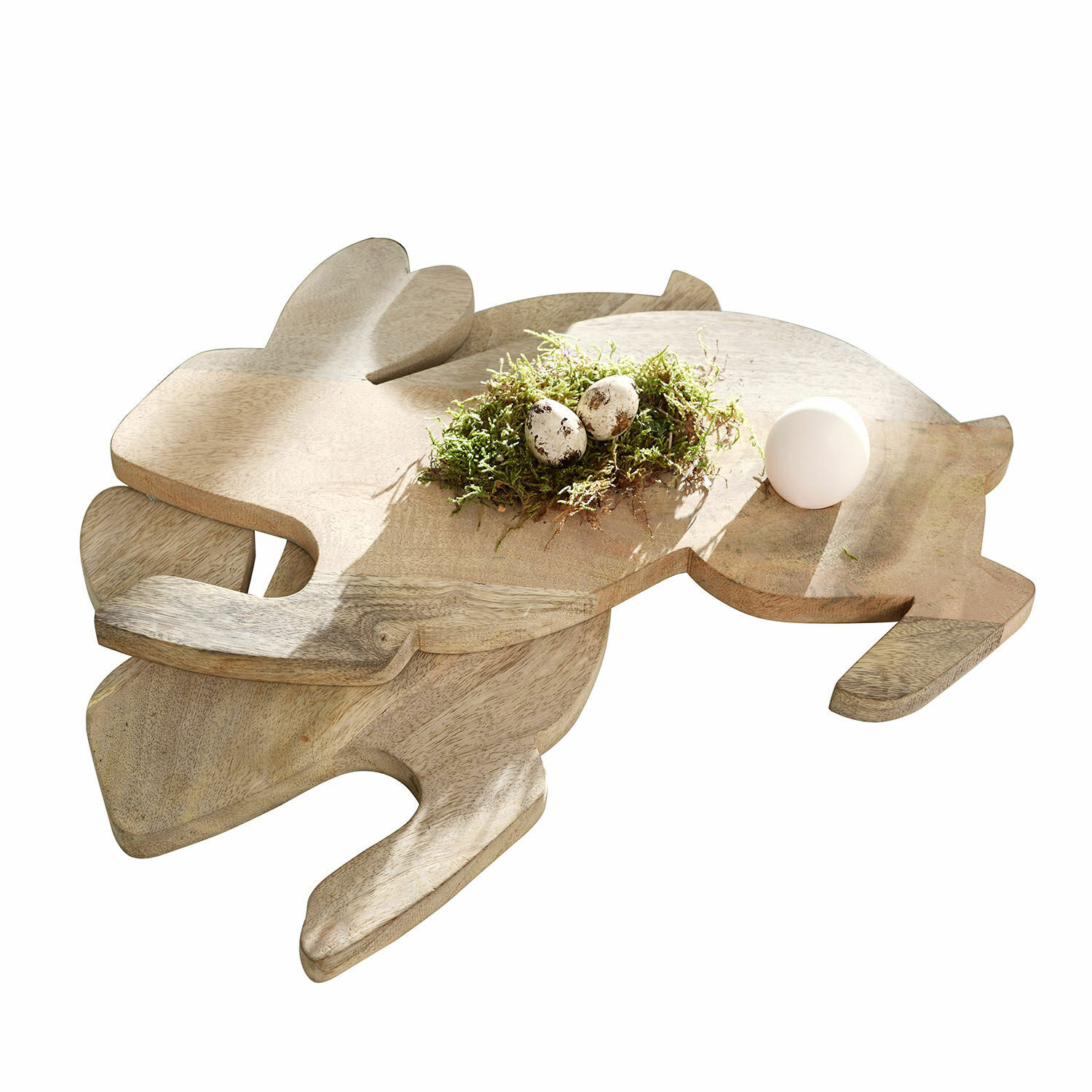 Coppia di taglieri per la colazione Doraline Tagliere in legno a forma di coniglio colore naturale con decorazione di uova e muschio