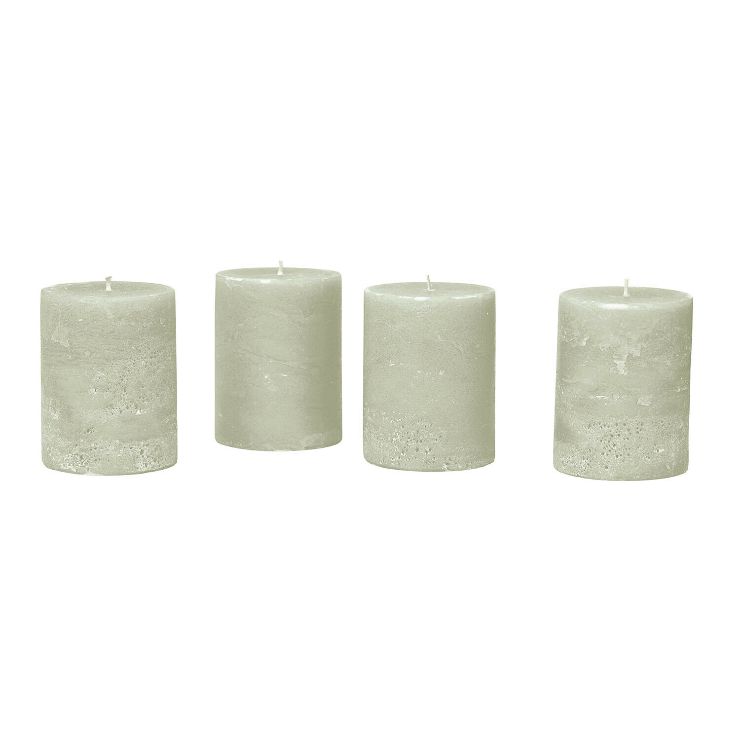 Set di 4 candele Virrans Set di quattro candele grigie in cera con texture rustica per decorazione d'interni