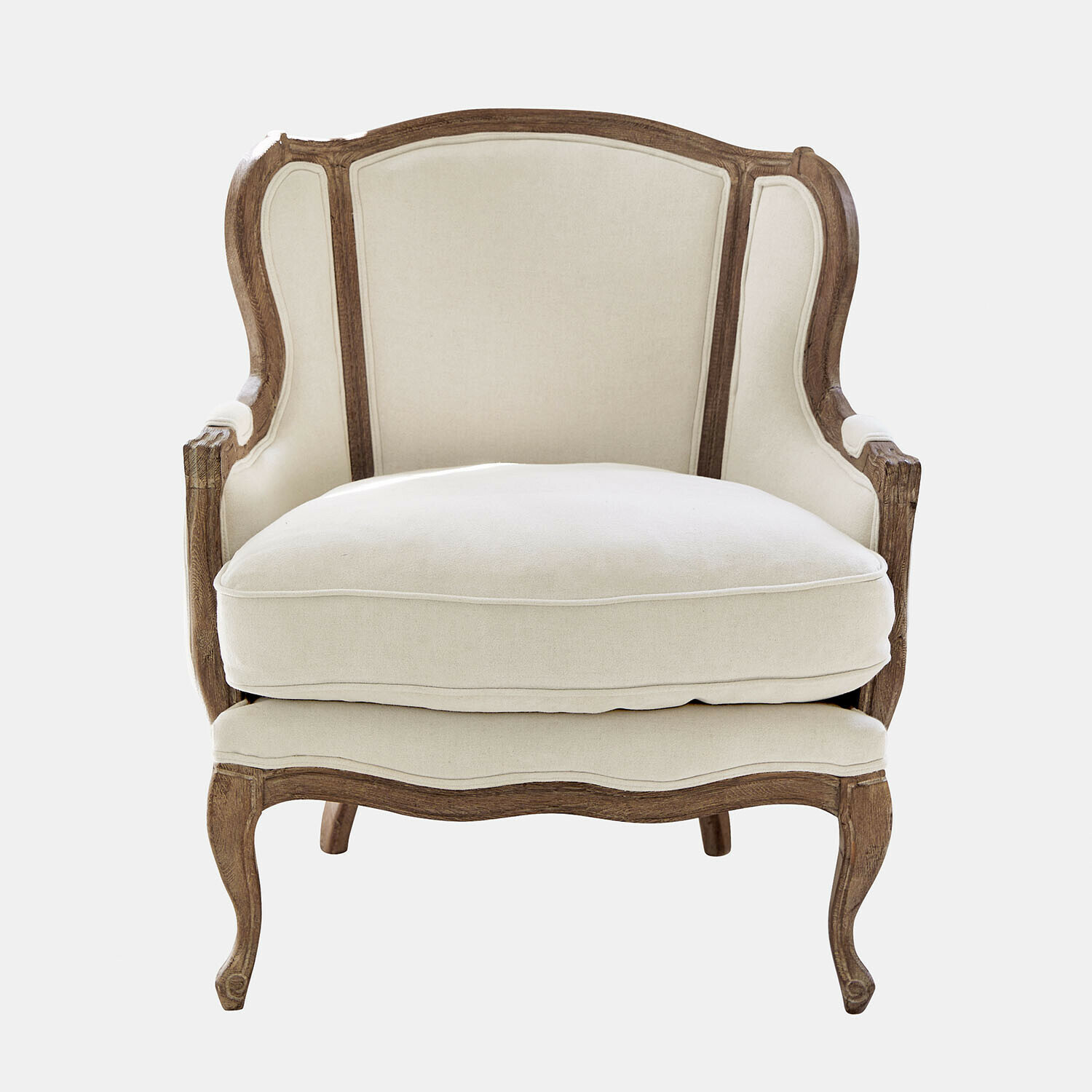 Poltrona Kingswinford Poltrona classica con tessuto beige e struttura in legno intagliato stile vintage per soggiorno