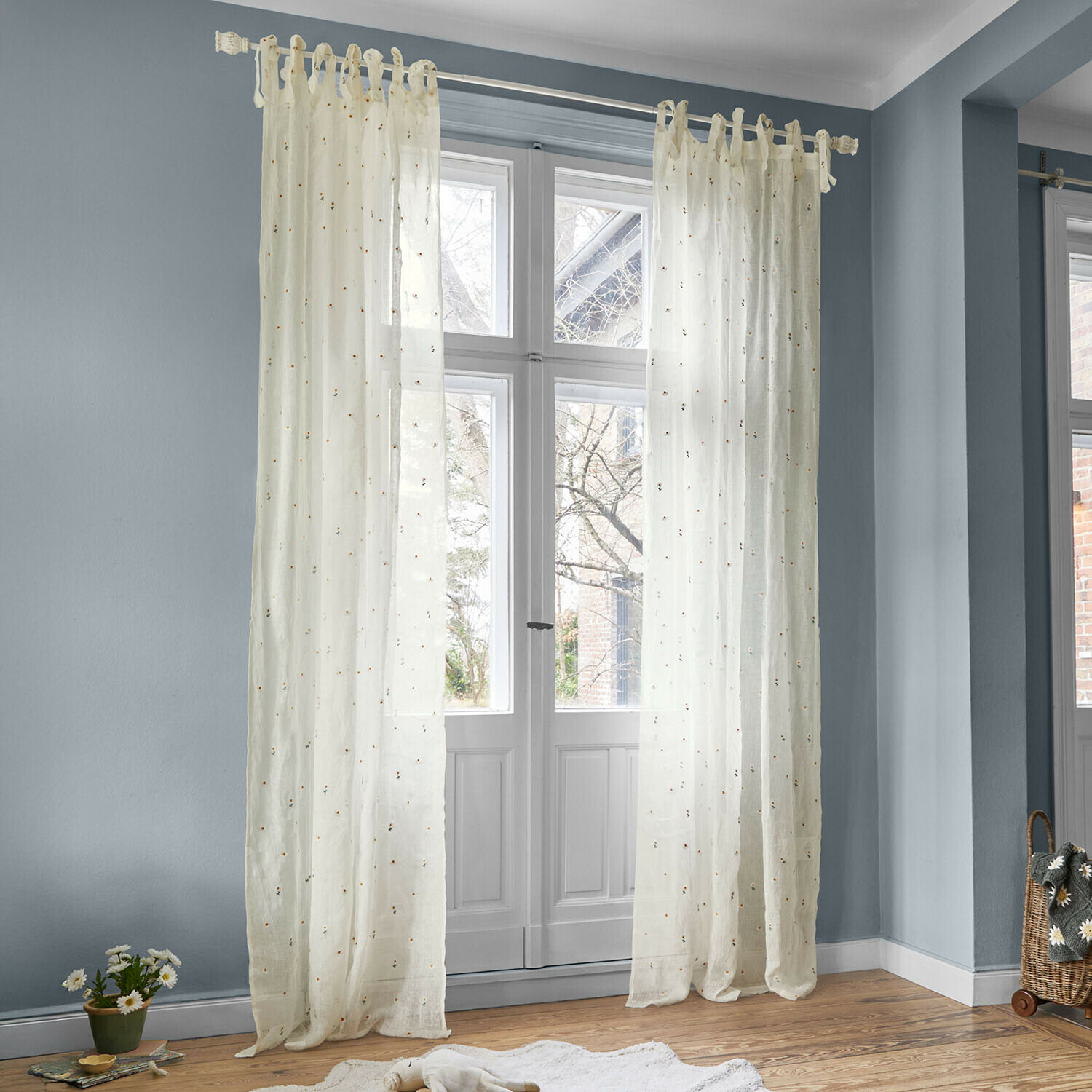 Tenda Poppeline Tende trasparenti crema con delicato motivo floreale, decorazione per finestra soggiorno