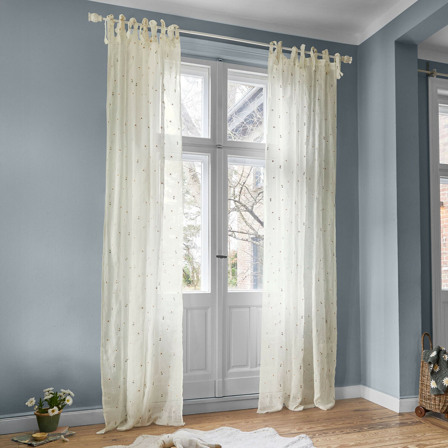 Tenda Poppeline Tende trasparenti crema con delicato motivo floreale, decorazione per finestra soggiorno