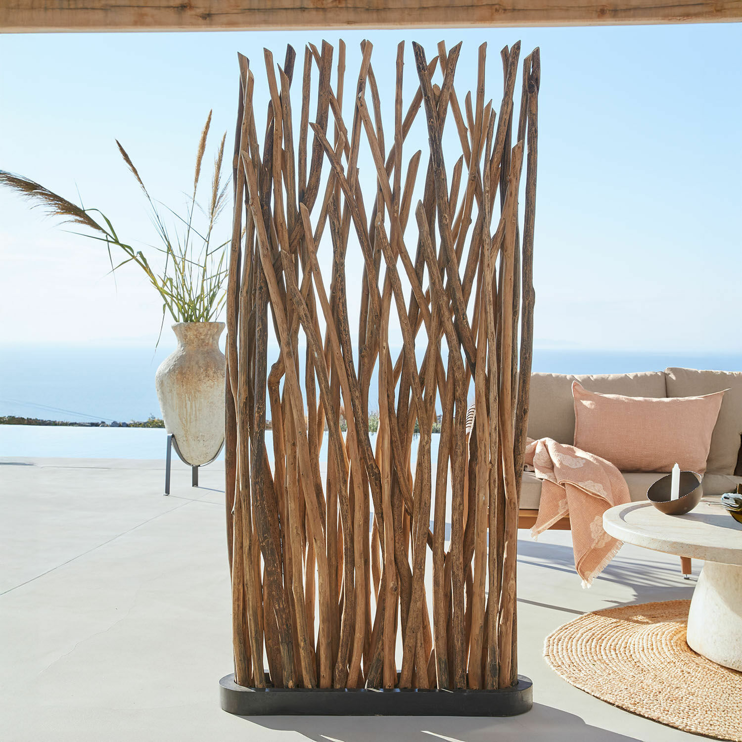 Paravento Woody Paravento decorativo in legno naturale marrone per interni ed esterni