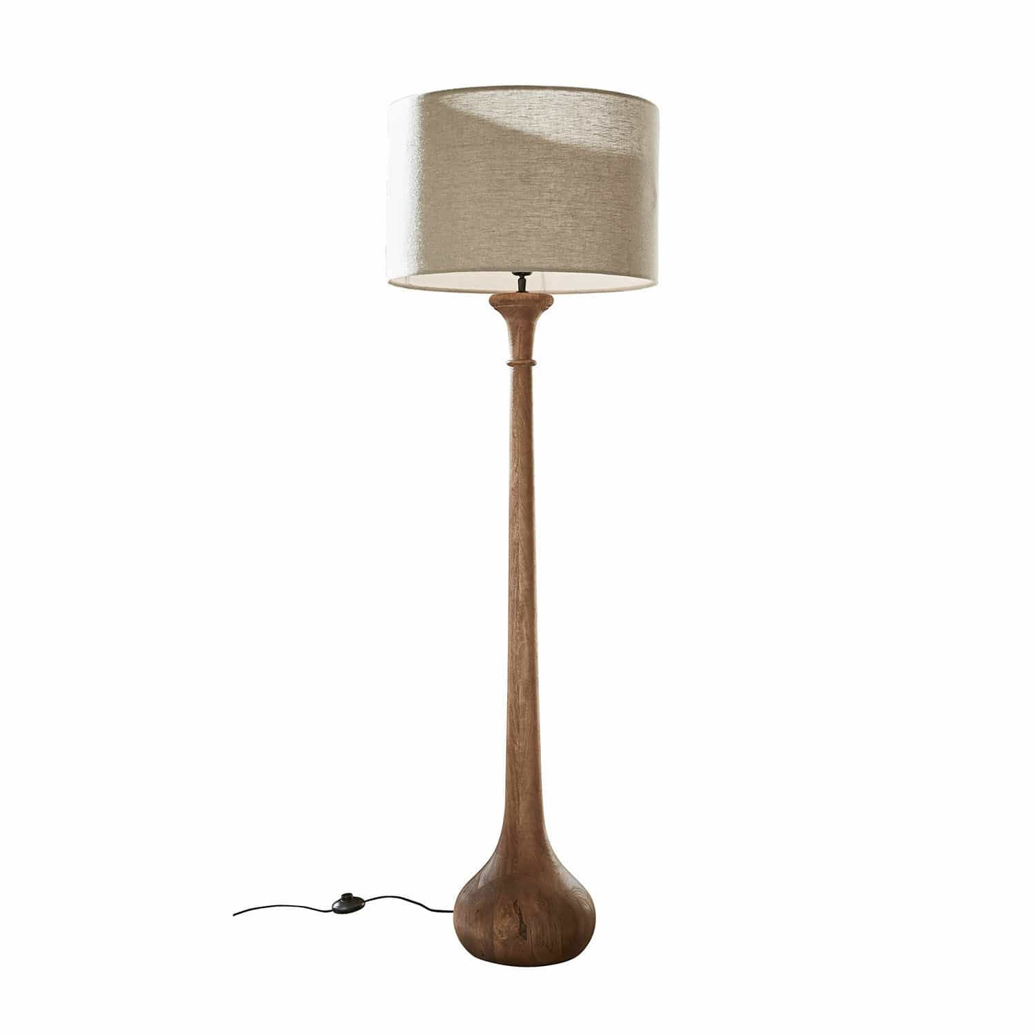 Lampada a stelo Andrées Lampada da terra con base in legno e paralume beige, design moderno per soggiorno