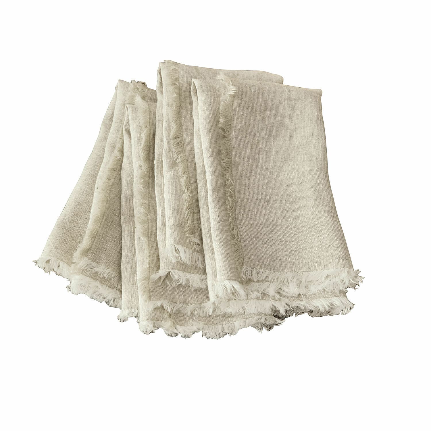 lino Set di 4 tovaglioli Largo in lino beige naturale con frange, decorazione da tavola