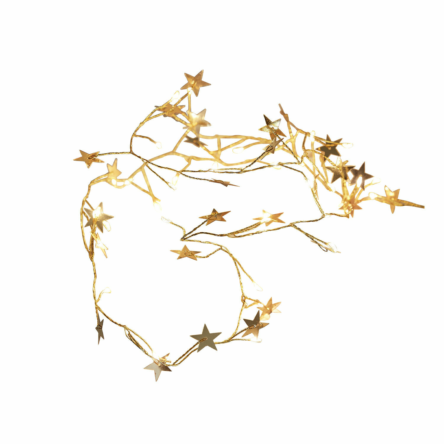 Catena luminosa Vernham Catena luminosa delicata con stelle metalliche dorate per decorazioni festive