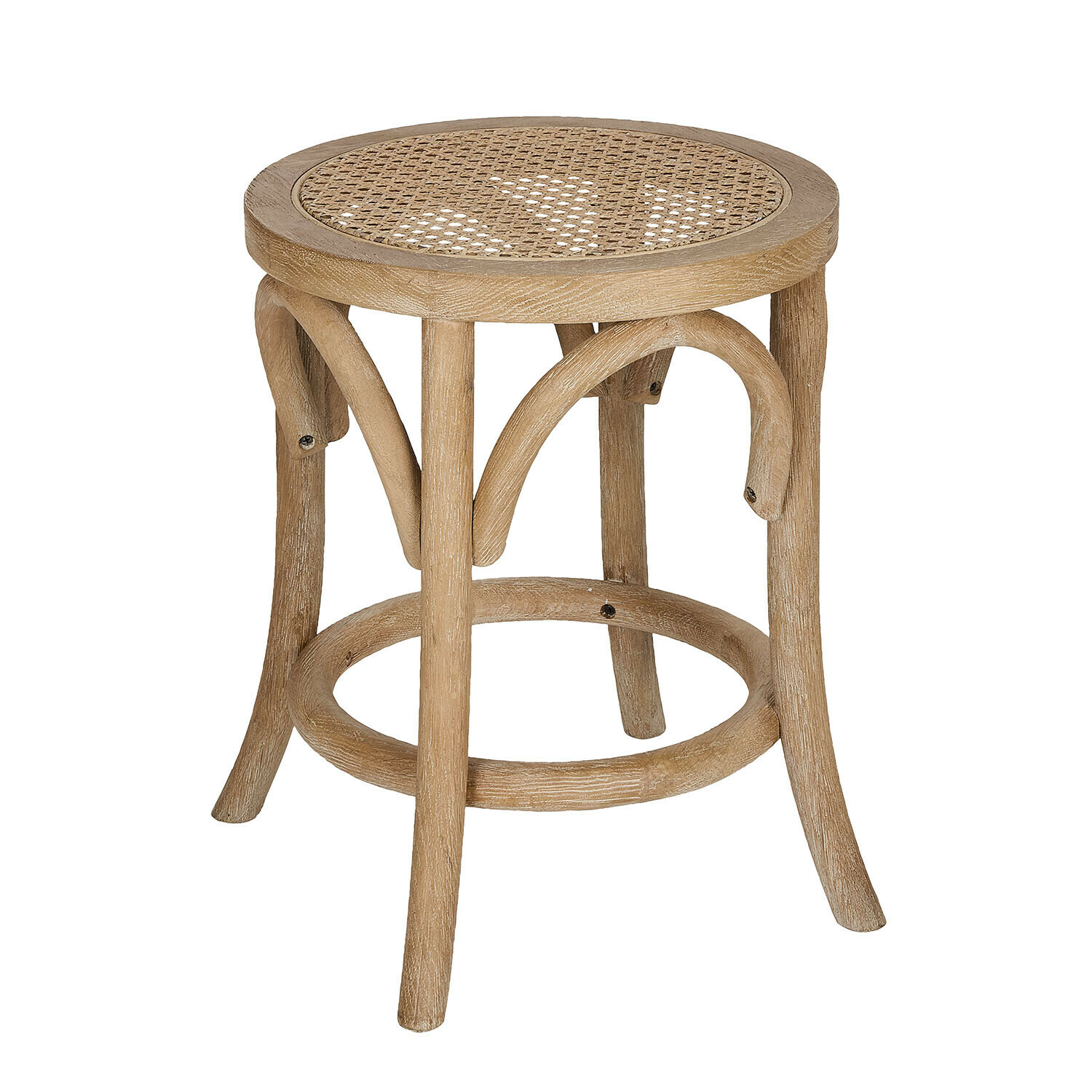 marrone Sgabello Kary marrone in legno con seduta intrecciata, mobile rustico per interni e giardino