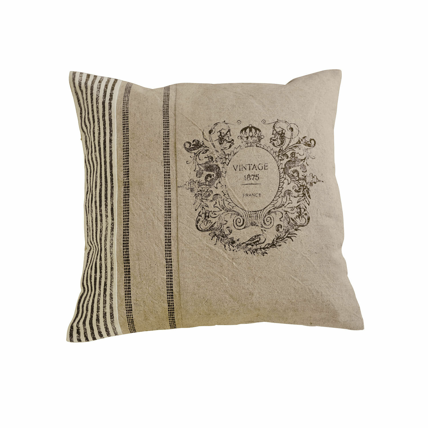 Copricuscino Lélex Cuscino beige in cotone con stampa vintage e righe, decorazione rustica per soggiorno
