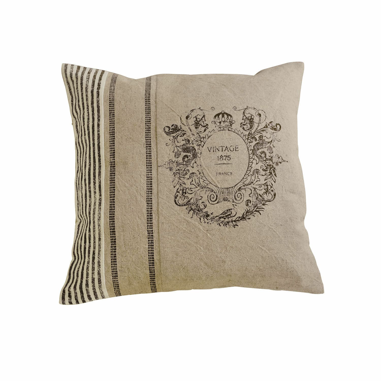 Copricuscino Lélex Cuscino beige in cotone con stampa vintage e righe, decorazione rustica per soggiorno