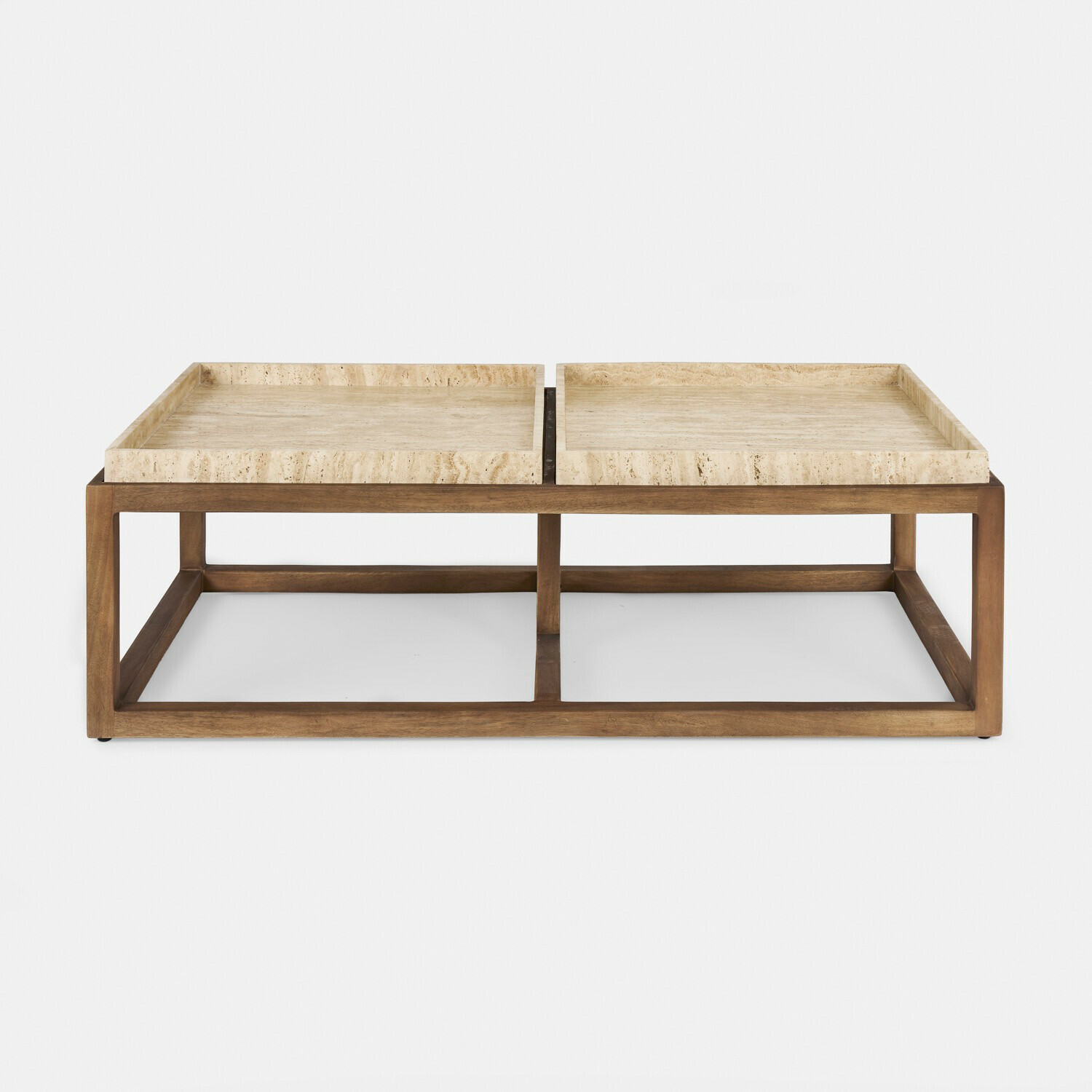Tavolino da salotto Edwyn Tavolino da salotto in legno chiaro con piano in marmo beige, design moderno per soggiorno