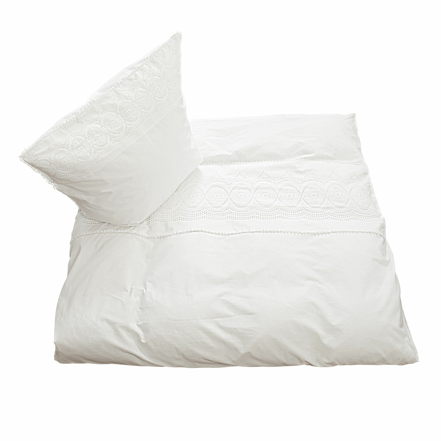 Biancheria da letto Norelle Biancheria da letto in cotone bianco con delicato ricamo e motivo in pizzo, morbida ed elegante