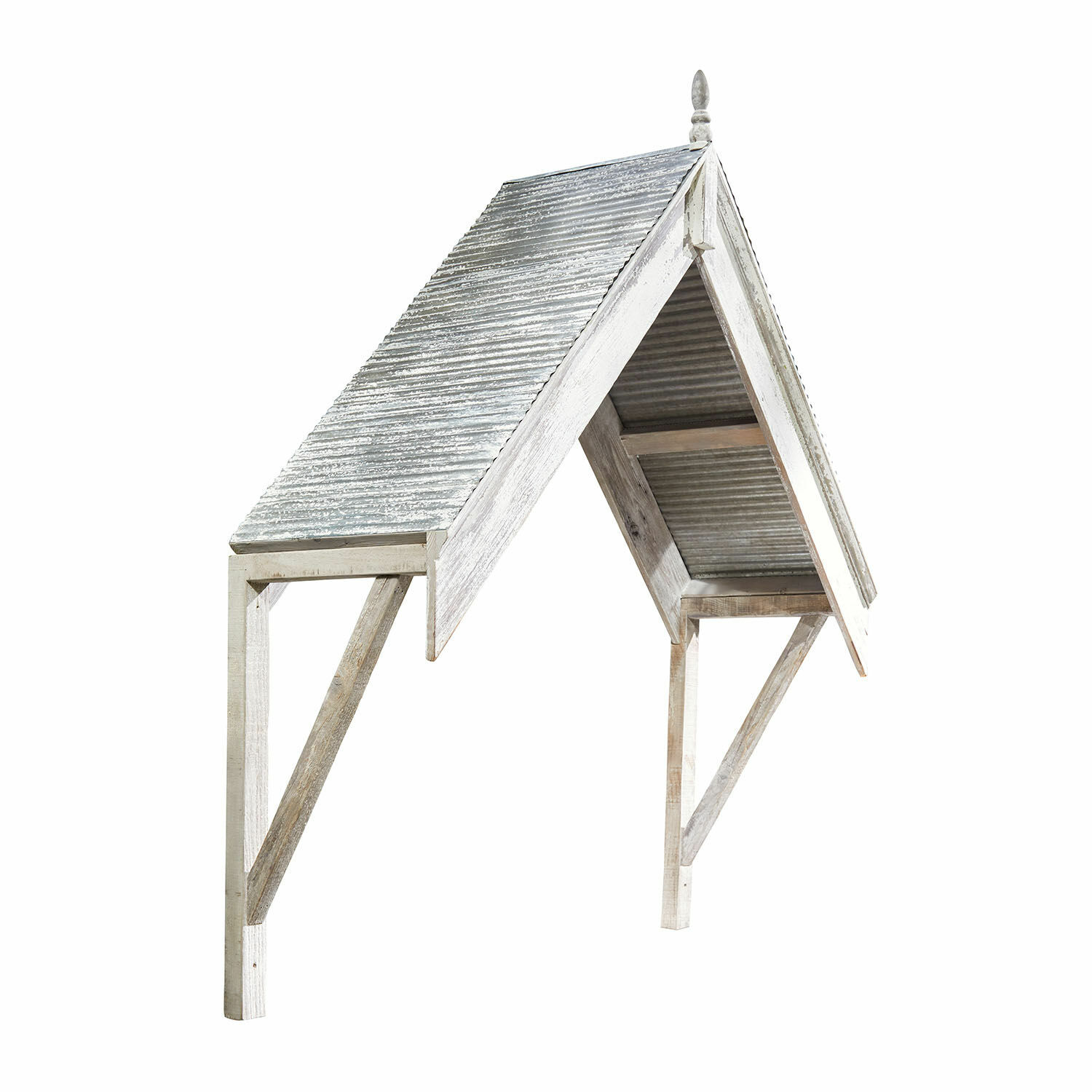 Tettoia Xélanique Pensilina in legno con tetto in metallo bianco, ideale per giardino o terrazza esterna