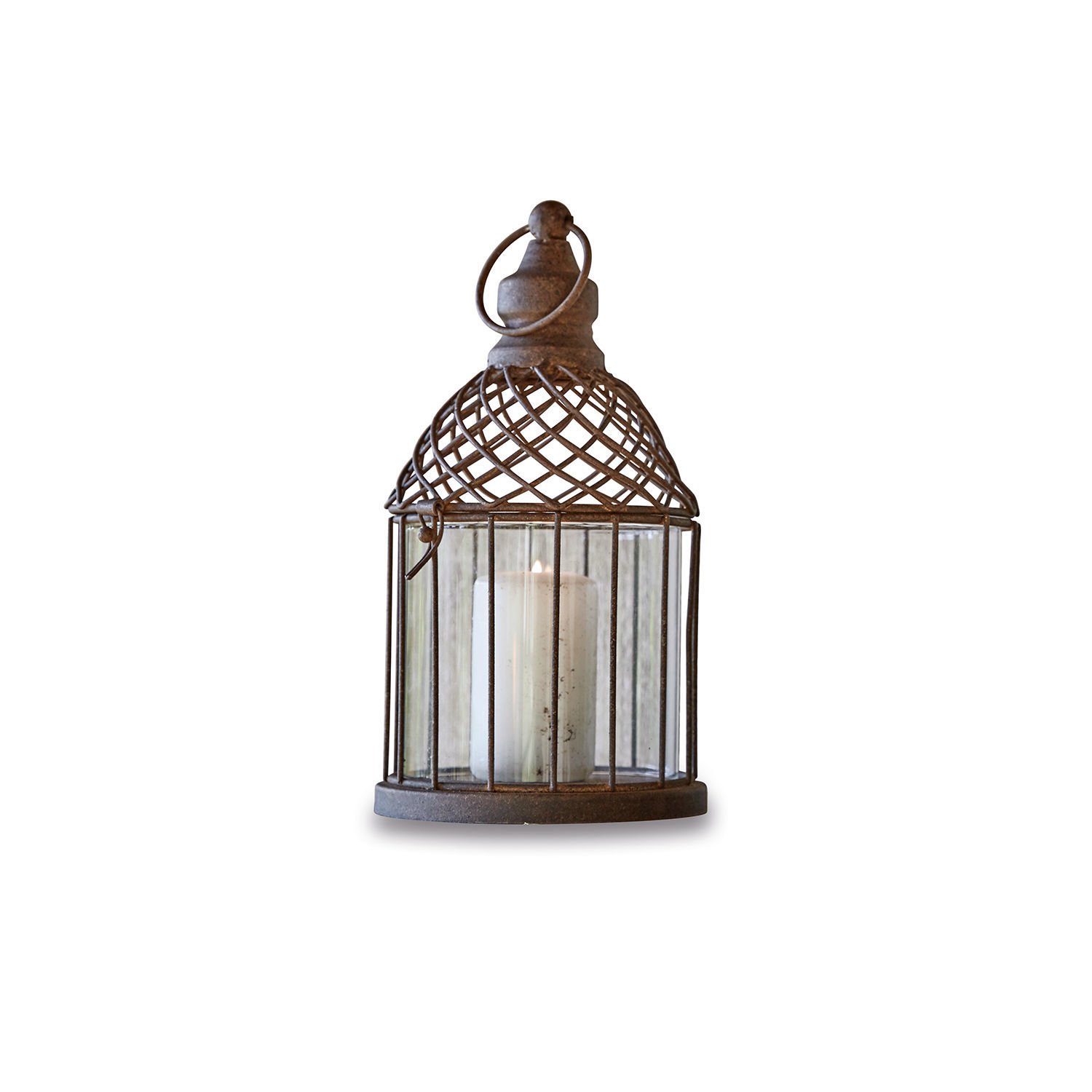 Lanterna Tiflet Lanterna in metallo marrone con candela bianca in vetro, decorazione d'interni vintage