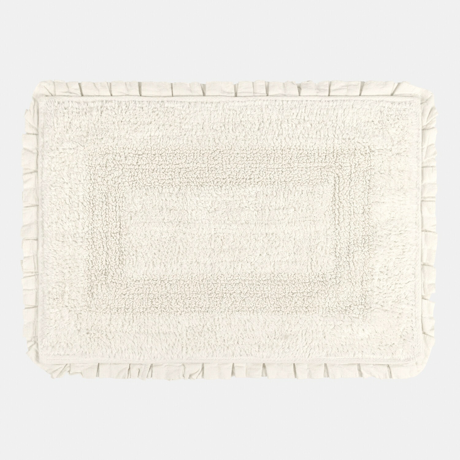 bianco Tappetino da bagno bianco Jasmin in cotone morbido con volant decorativo, antiscivolo e assorbente