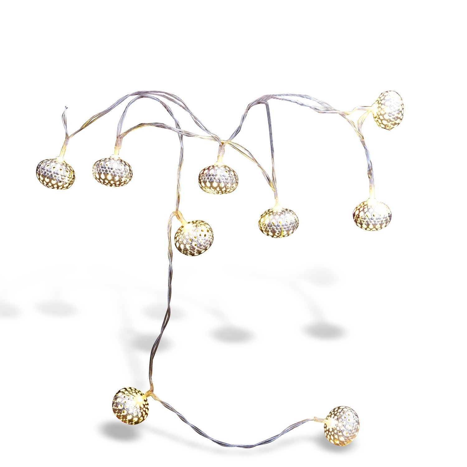 Catena luminosa Fireballs Catena luminosa decorativa con paralumi in metallo argento, ideale per interni e decorazioni festive
