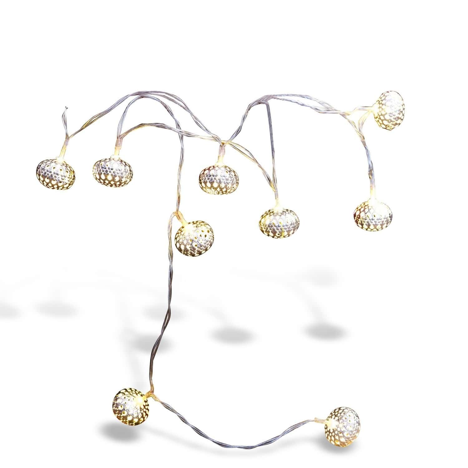 Catena luminosa Fireballs Catena luminosa decorativa con paralumi in metallo argento, ideale per interni e decorazioni festive
