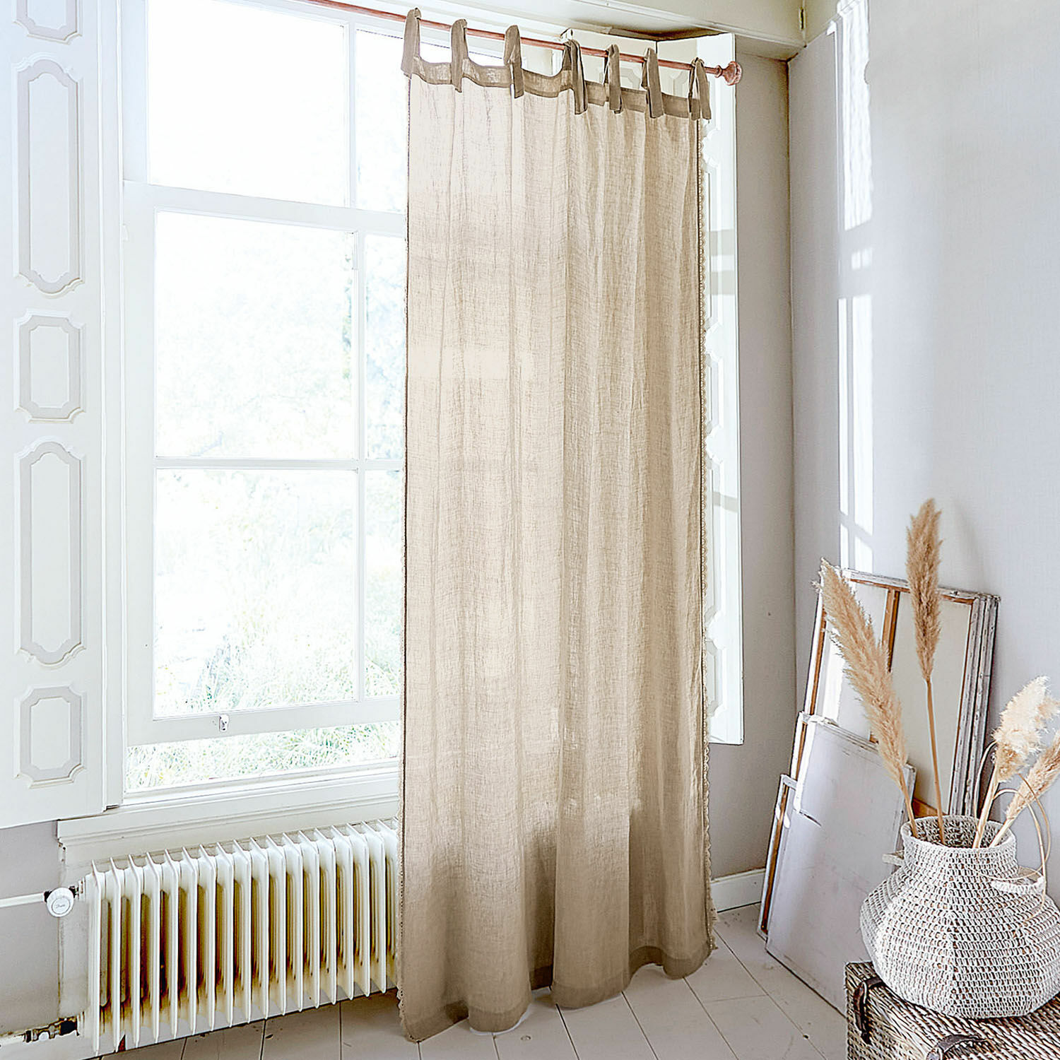 Tenda Jovis Tenda in lino beige con anelli, materiale naturale, decorazione per finestre luminose