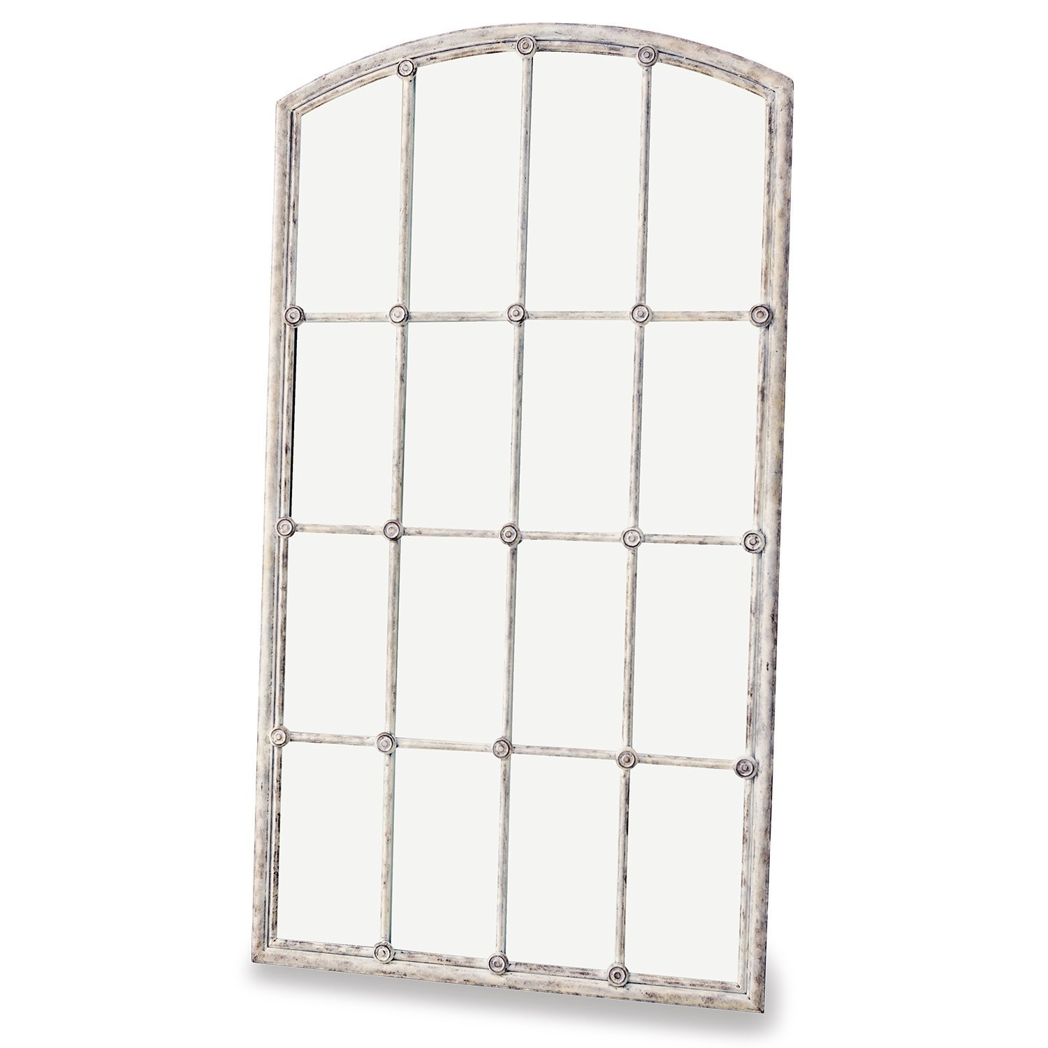 Specchio Tobiah Cornice decorativa in metallo bianco invecchiato con scomparti rettangolari per specchio