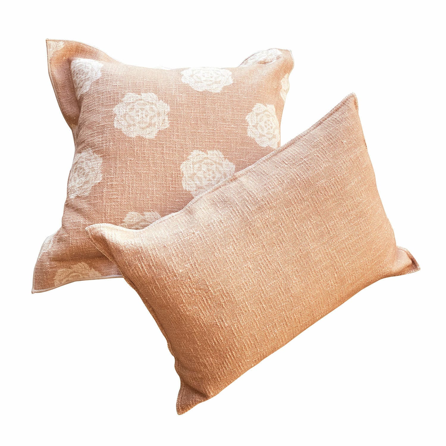 Coppia di copricuscini Belvienne Set di due cuscini decorativi in tessuto pesca con motivo floreale bianco per arredamento