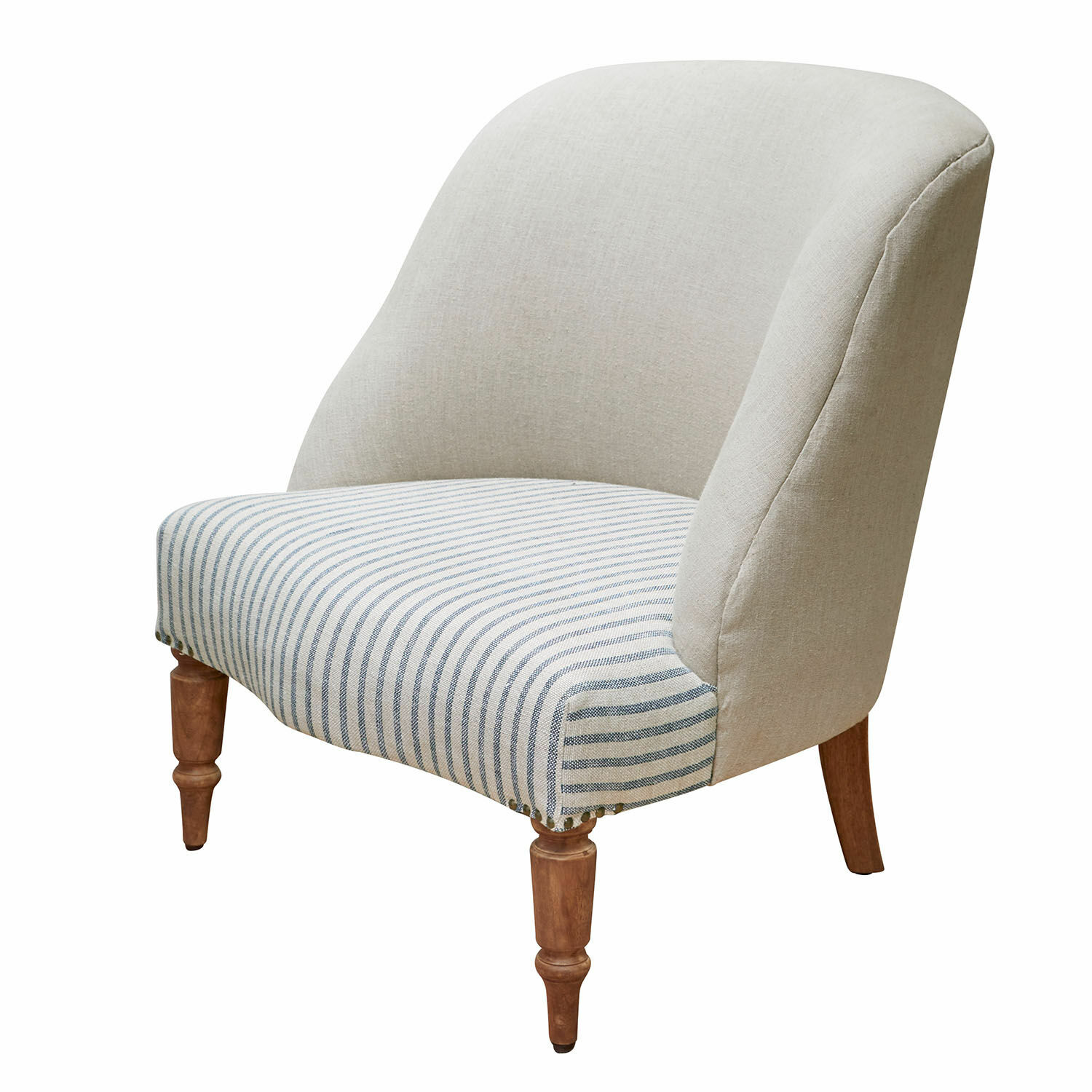 beige/grigio Poltrona Maplewood beige con gambe in legno e seduta grigia a righe per soggiorno