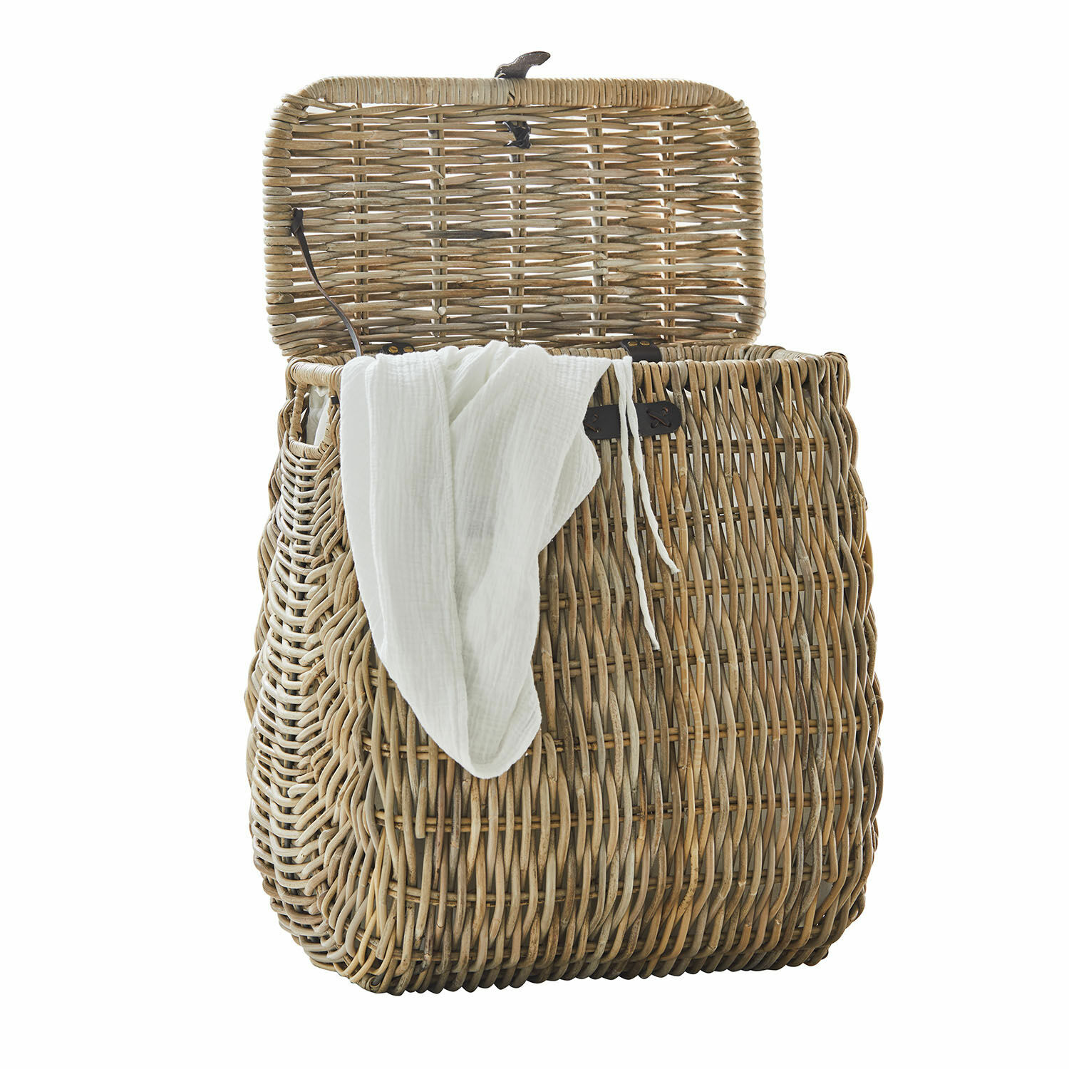 Cesto della biancheria Solinette Cesto aperto in rattan naturale con tessuto bianco, pratico per conservare in casa