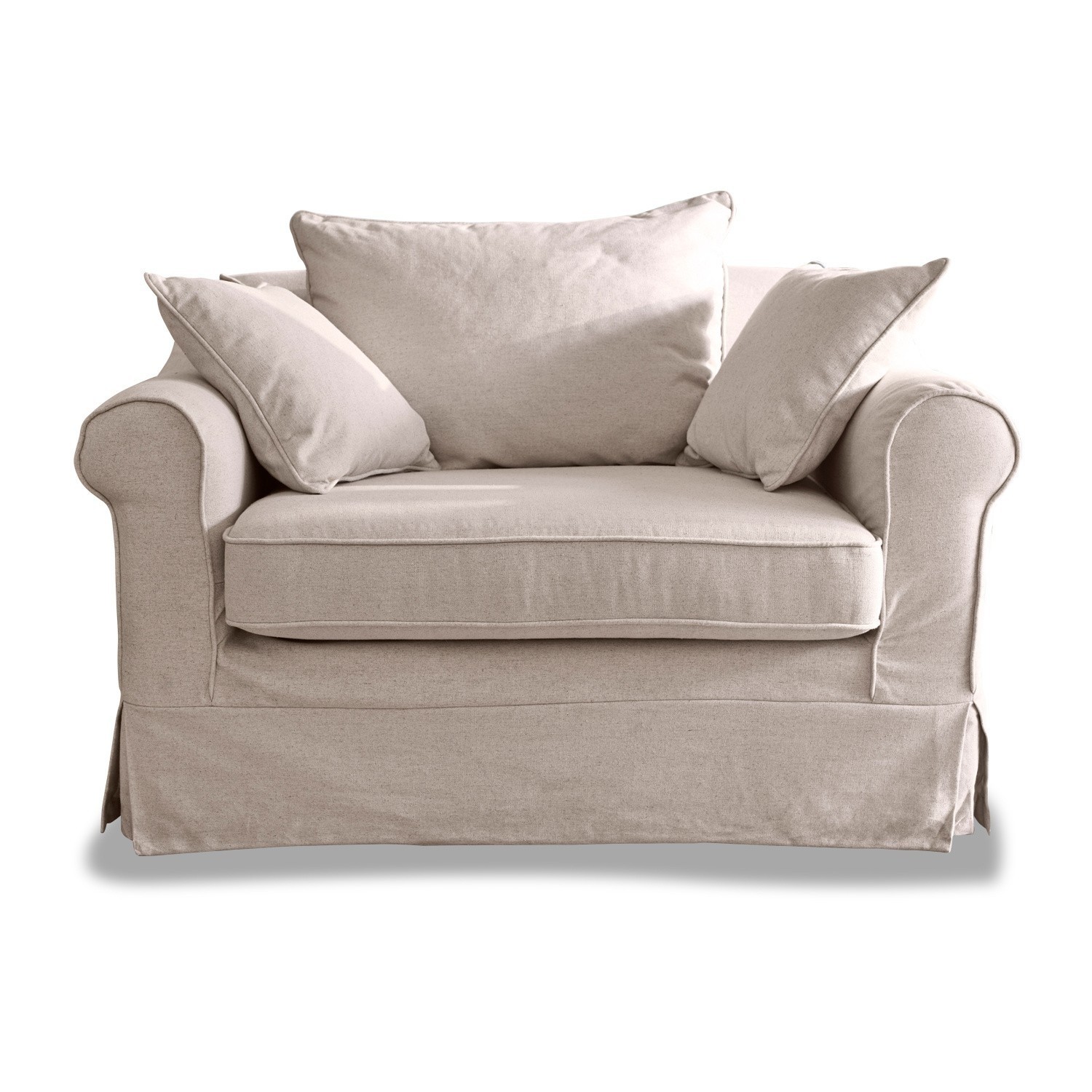 lino Poltrona Folsom in lino beige, morbida e comoda, ideale per il soggiorno, materiale naturale