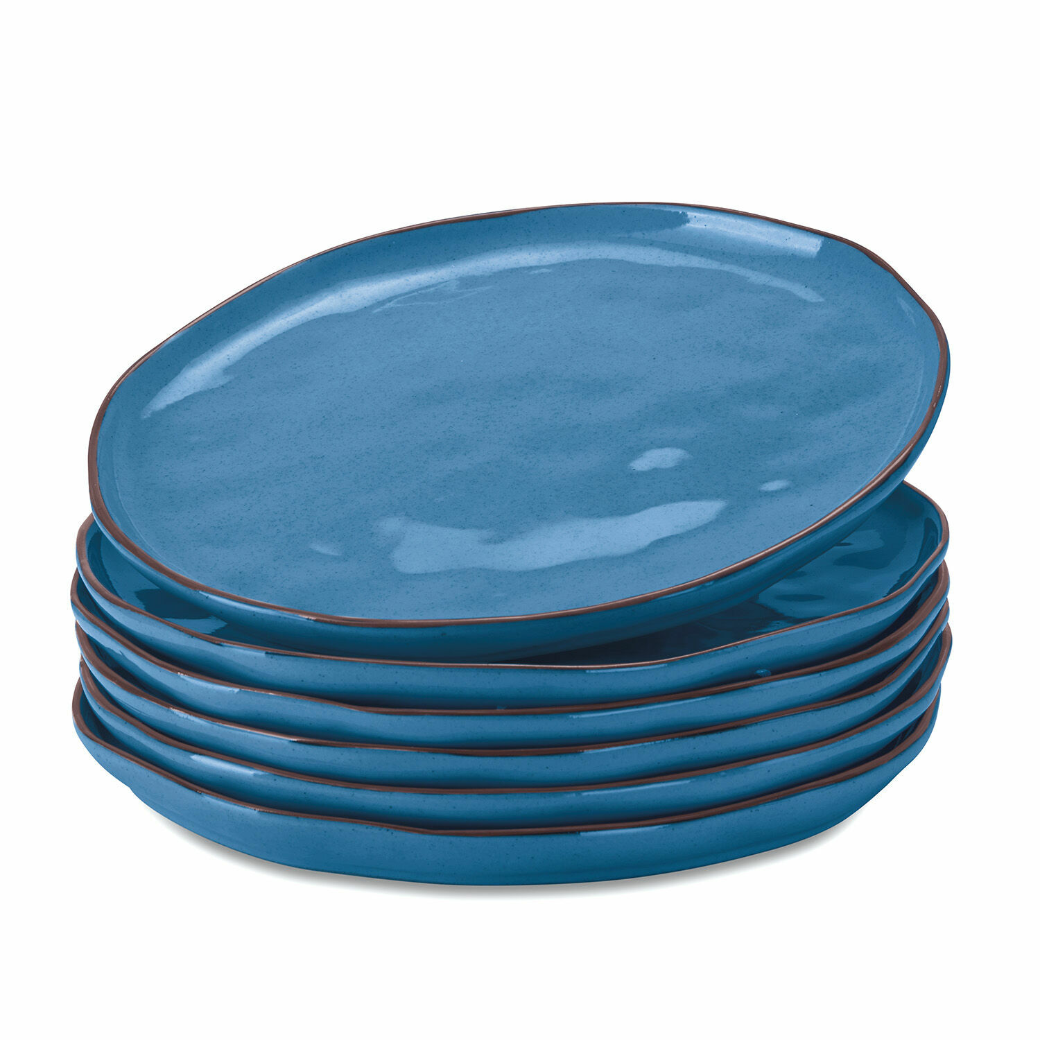 blu Set di 6 piatti in ceramica blu Biarr con bordo marrone per uso quotidiano