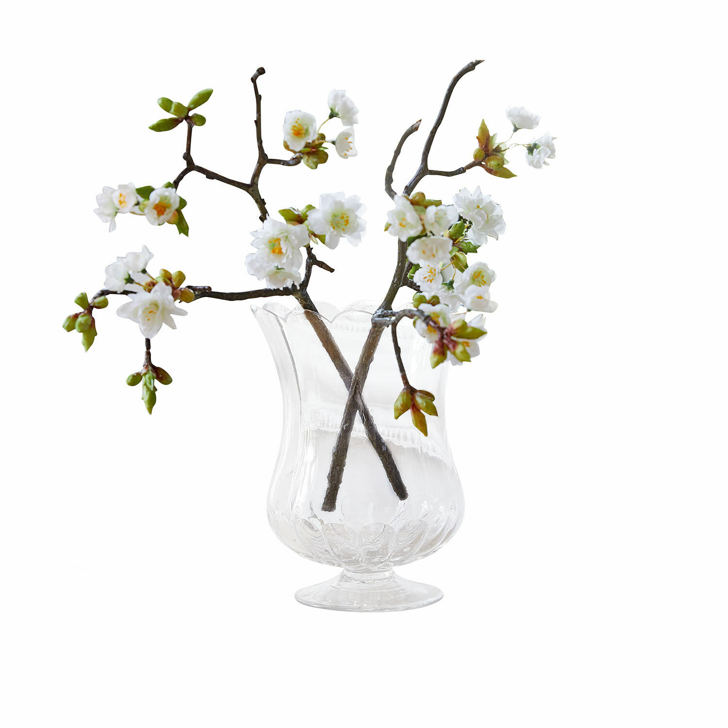 Coppia di fiori decorativi Gráda Vaso in vetro trasparente con rami fioriti bianchi per decorazione d'interni