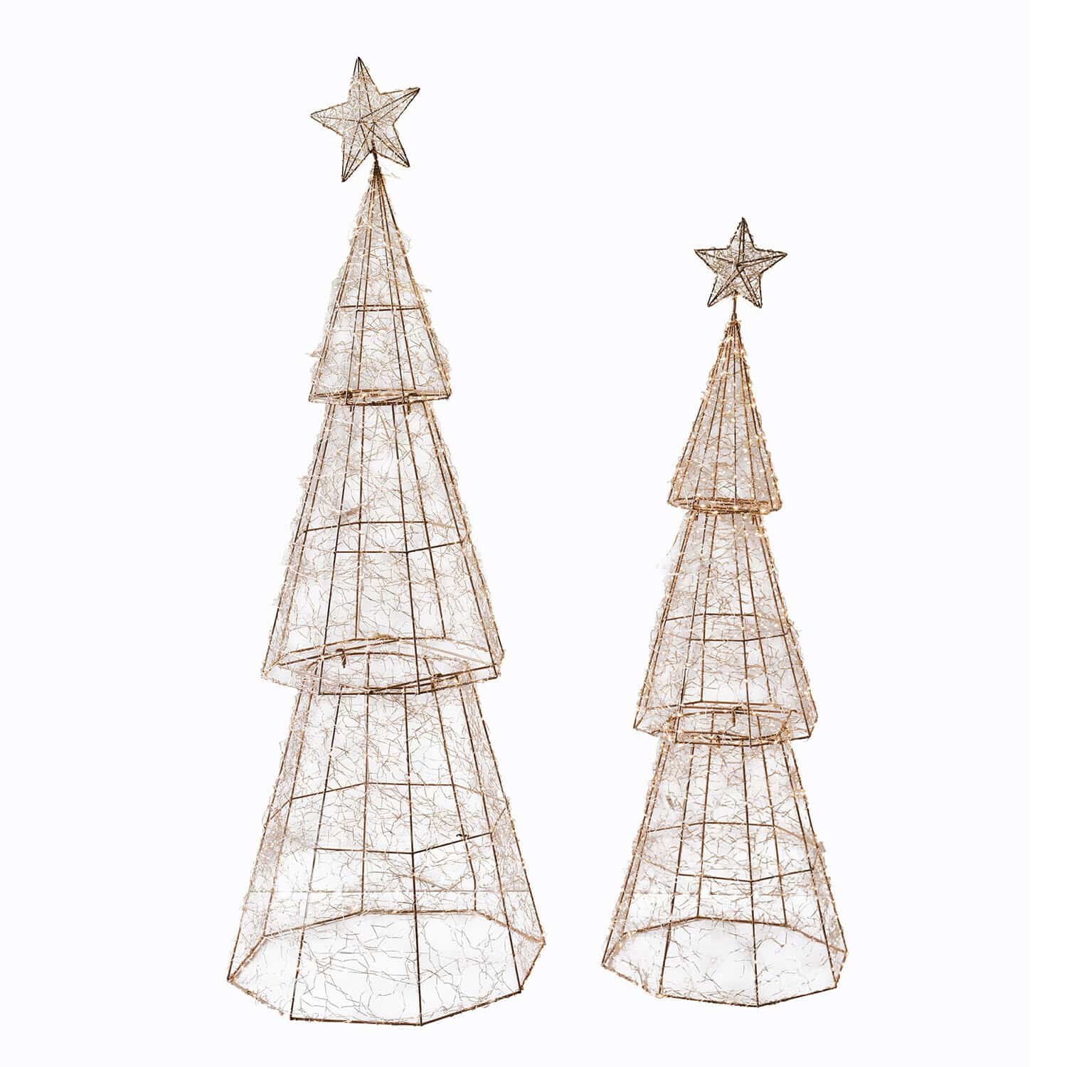 Coppia di alberi a LED Chantorin Alberi di Natale in filo dorato con stelle e luci LED, decorazione natalizia elegante