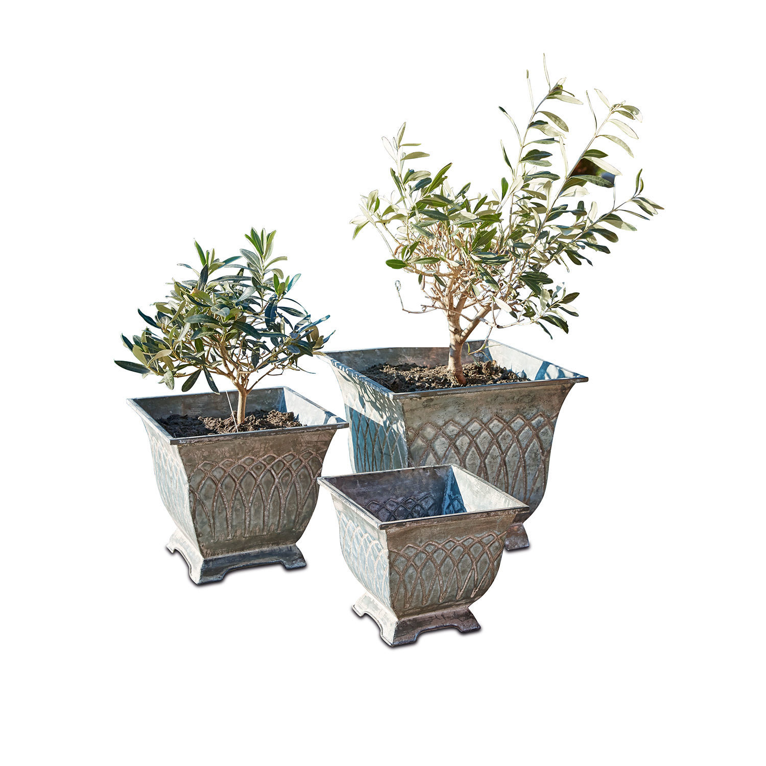 Set di 3 portavasi Klaireau Set di tre vasi in metallo stile vintage con piante, decorazione per giardino e casa