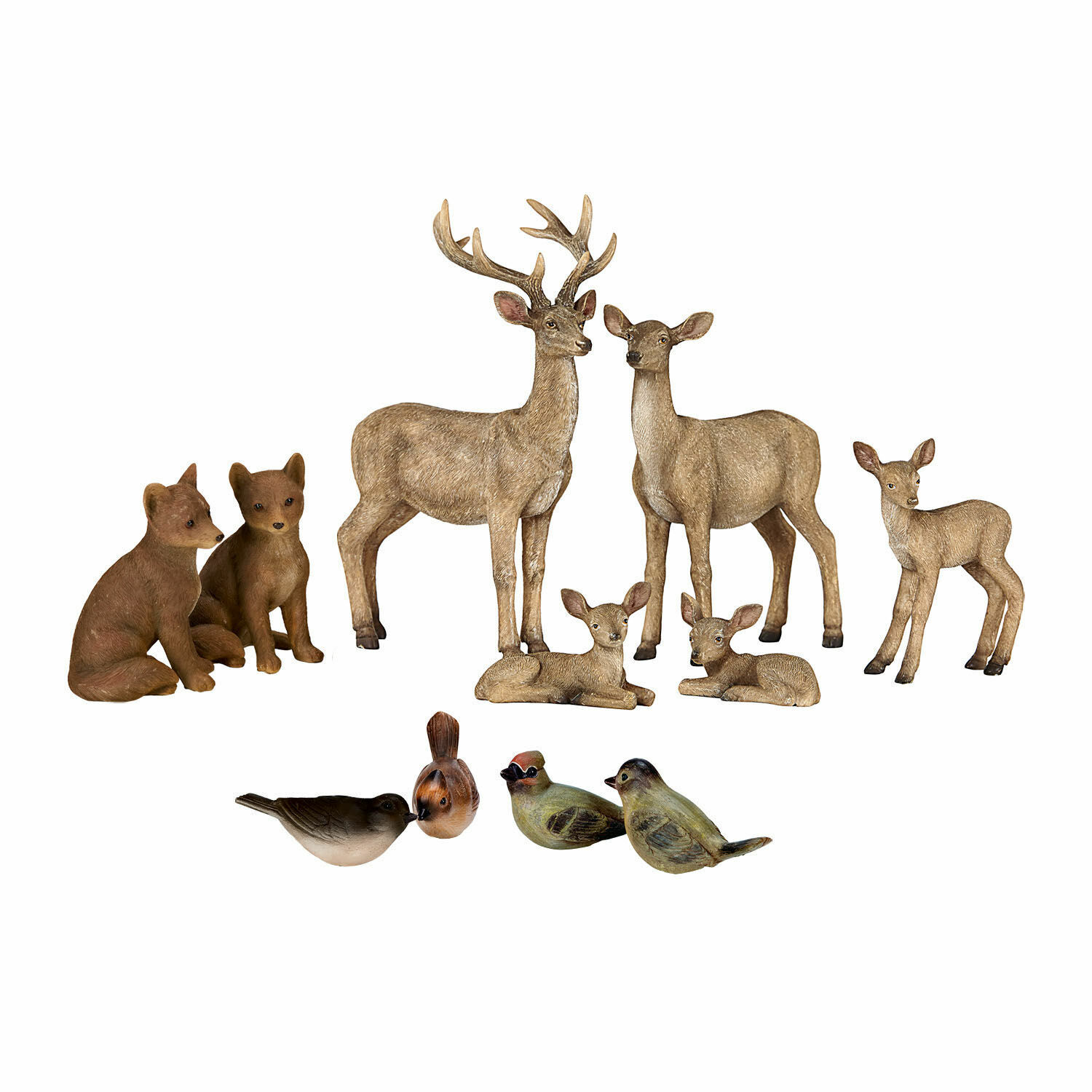 Set di 11 animaletti del bosco Pluvet Set di figure decorative di animali della foresta in colori naturali per arredamento interno