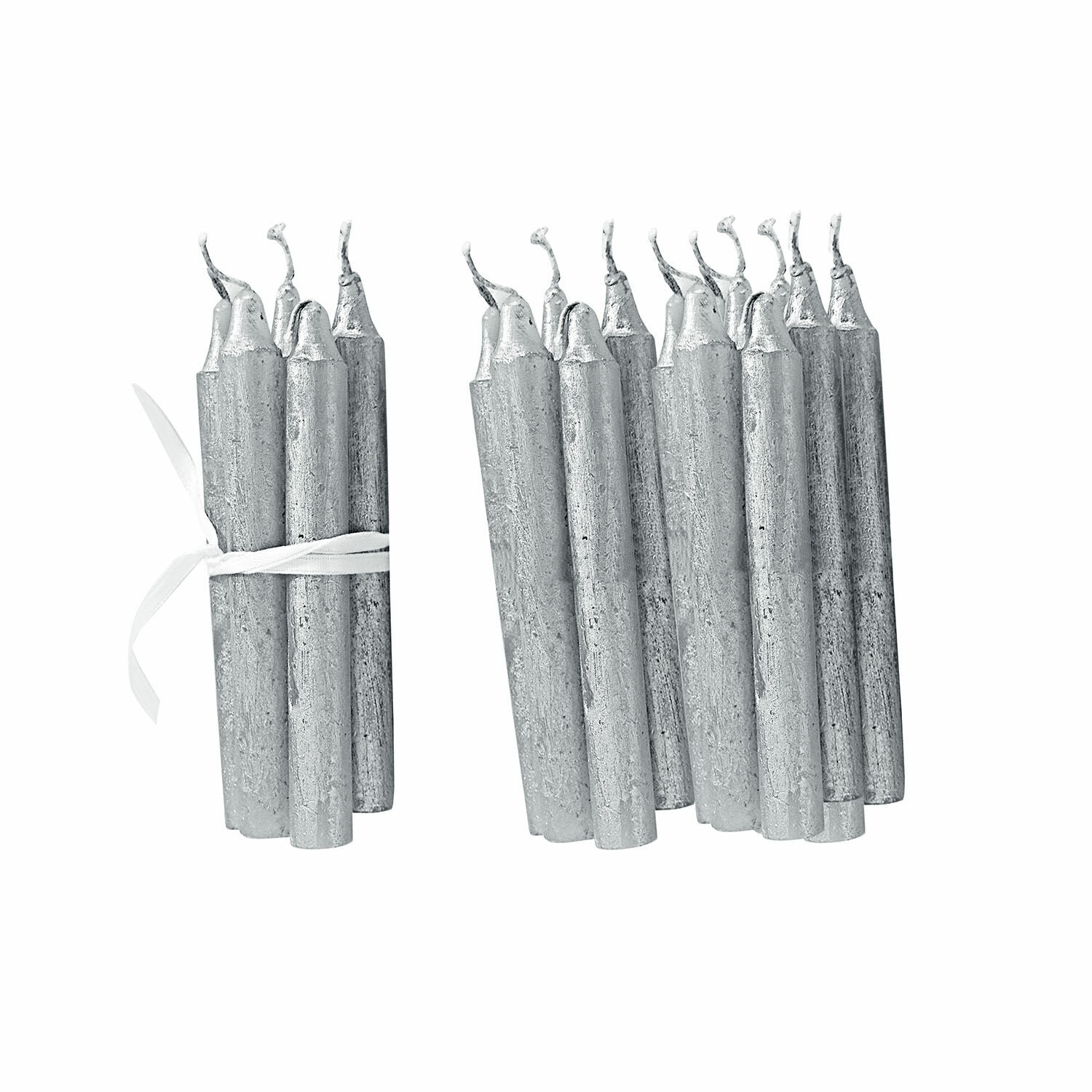 Set da 20 candele argento Noufa con finitura metallica, perfette per decorazioni e feste