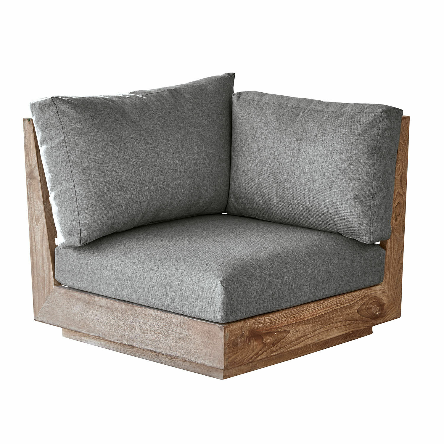 grigio/marrone Elemento angolare per divano con cuscini grigi e struttura in legno marrone, mobile confortevole