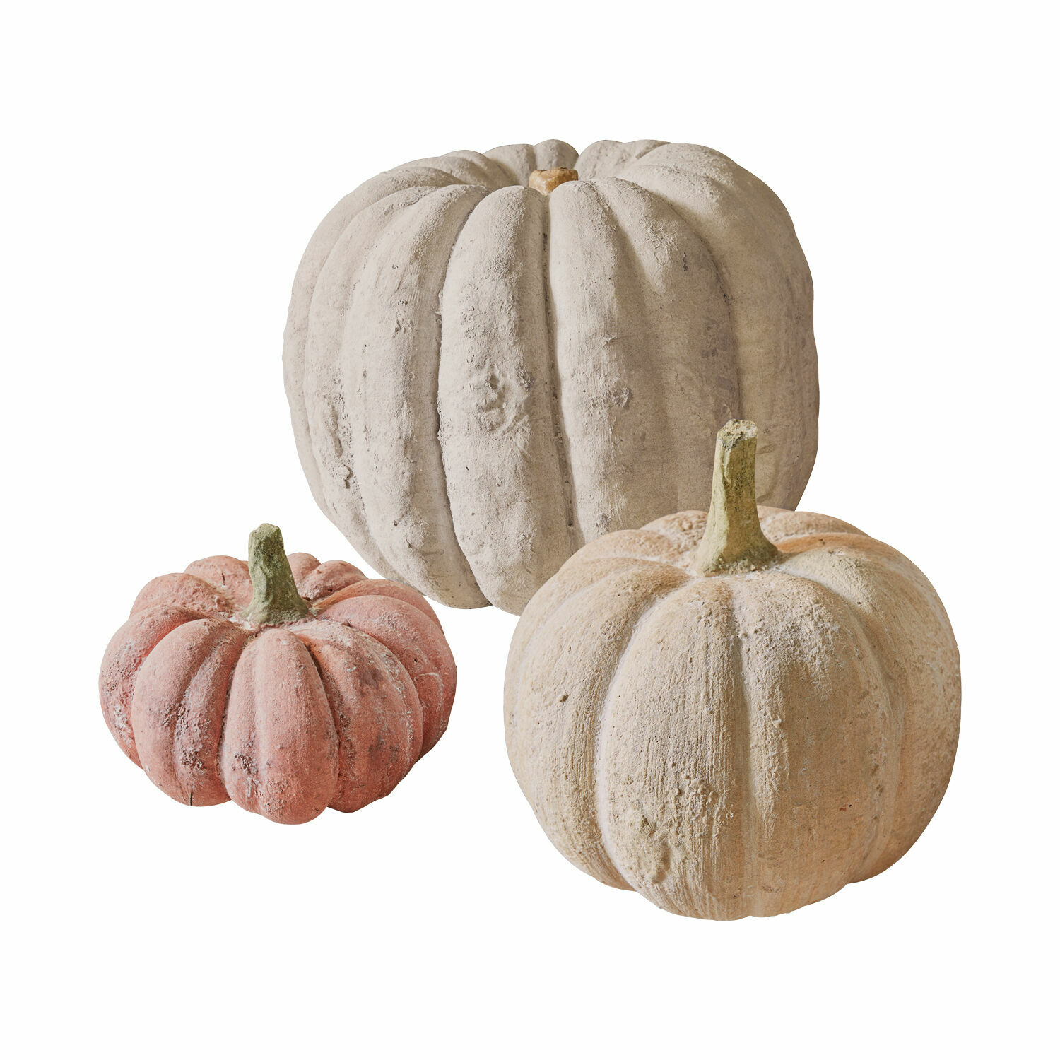 colorato Set di 3 zucche decorative in cemento dai colori naturali per decorazioni autunnali