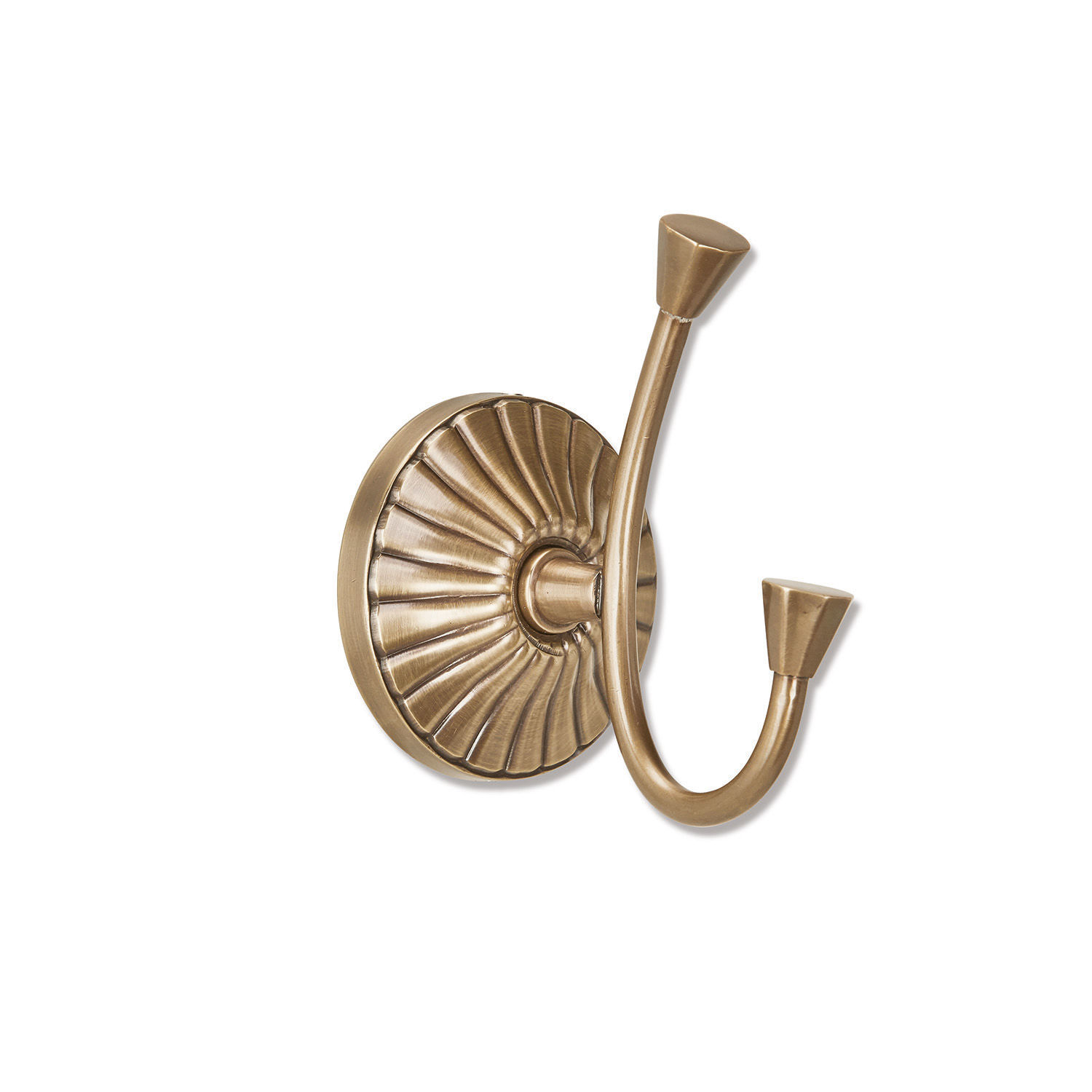Gancio Terling Appendino da parete in ottone con due ganci e base rotonda decorativa in stile vintage