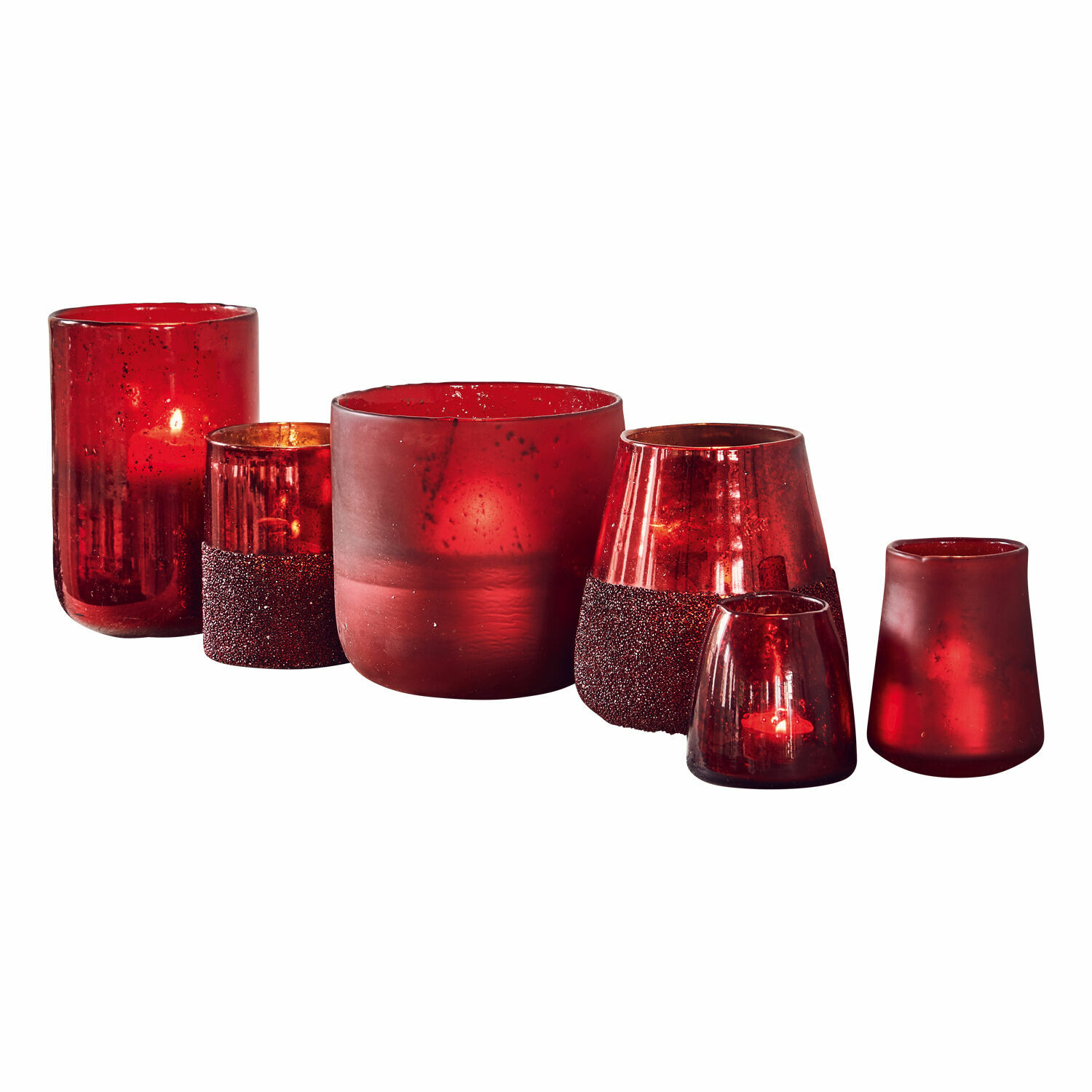 rosso Set di 6 portacandele in vetro rosso Paro per decorazione e illuminazione d'atmosfera