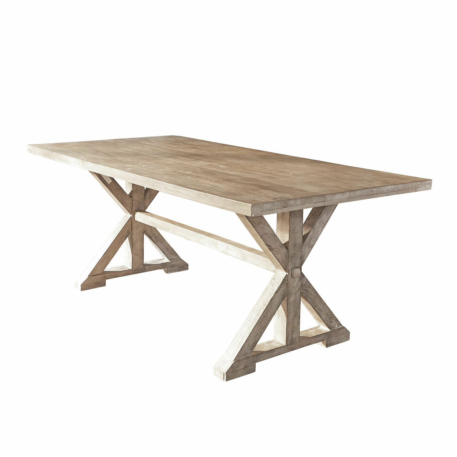 Tavolo da pranzo Dolignon Tavolo in legno colore naturale con base solida a forma di X, mobile rustico per sala da pranzo