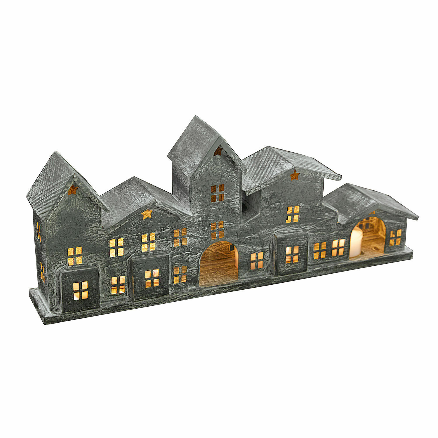 Portalumini Terivan Casetta decorativa in metallo grigio con illuminazione LED, ornamento natalizio per la casa