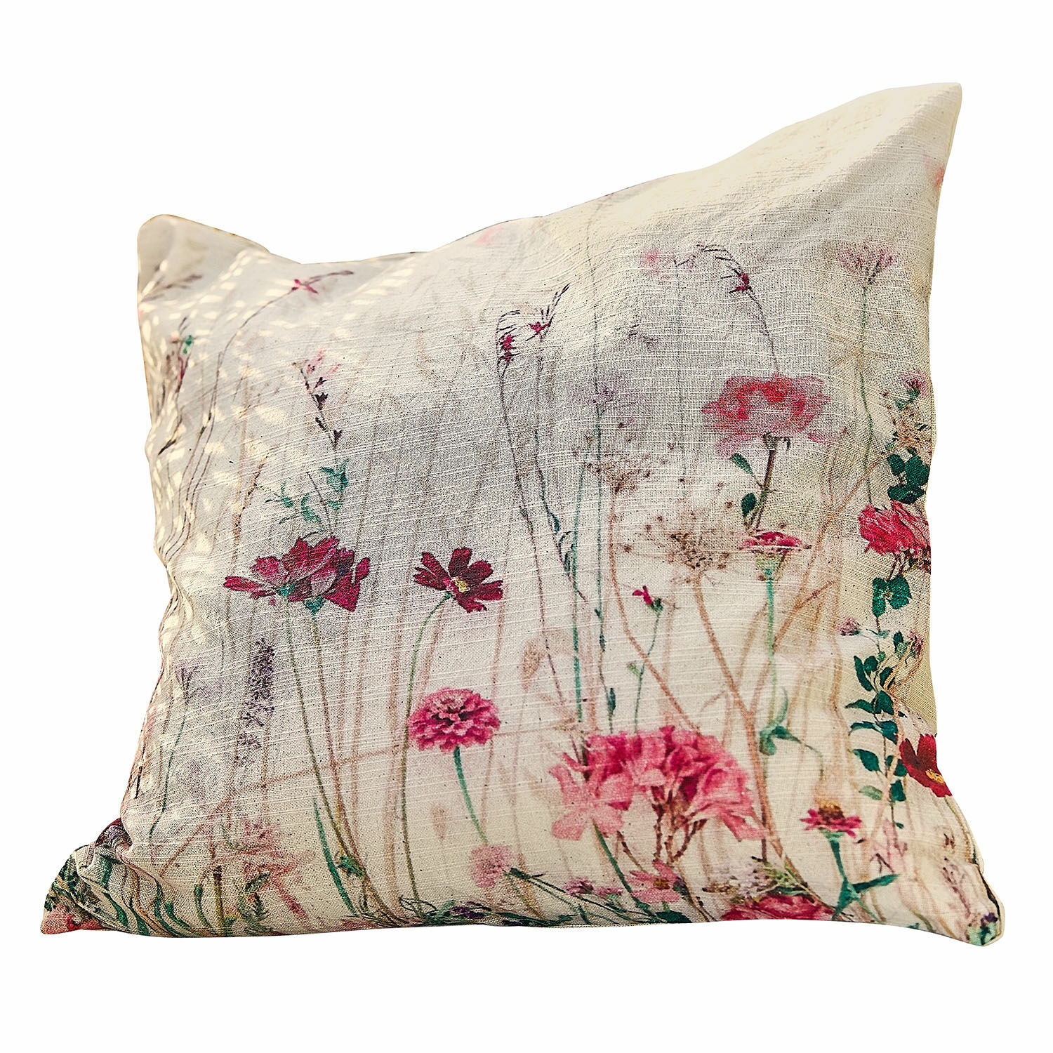 Copricuscino Briovene Cuscino decorativo in cotone crema con stampa floreale rosa, ideale per il soggiorno