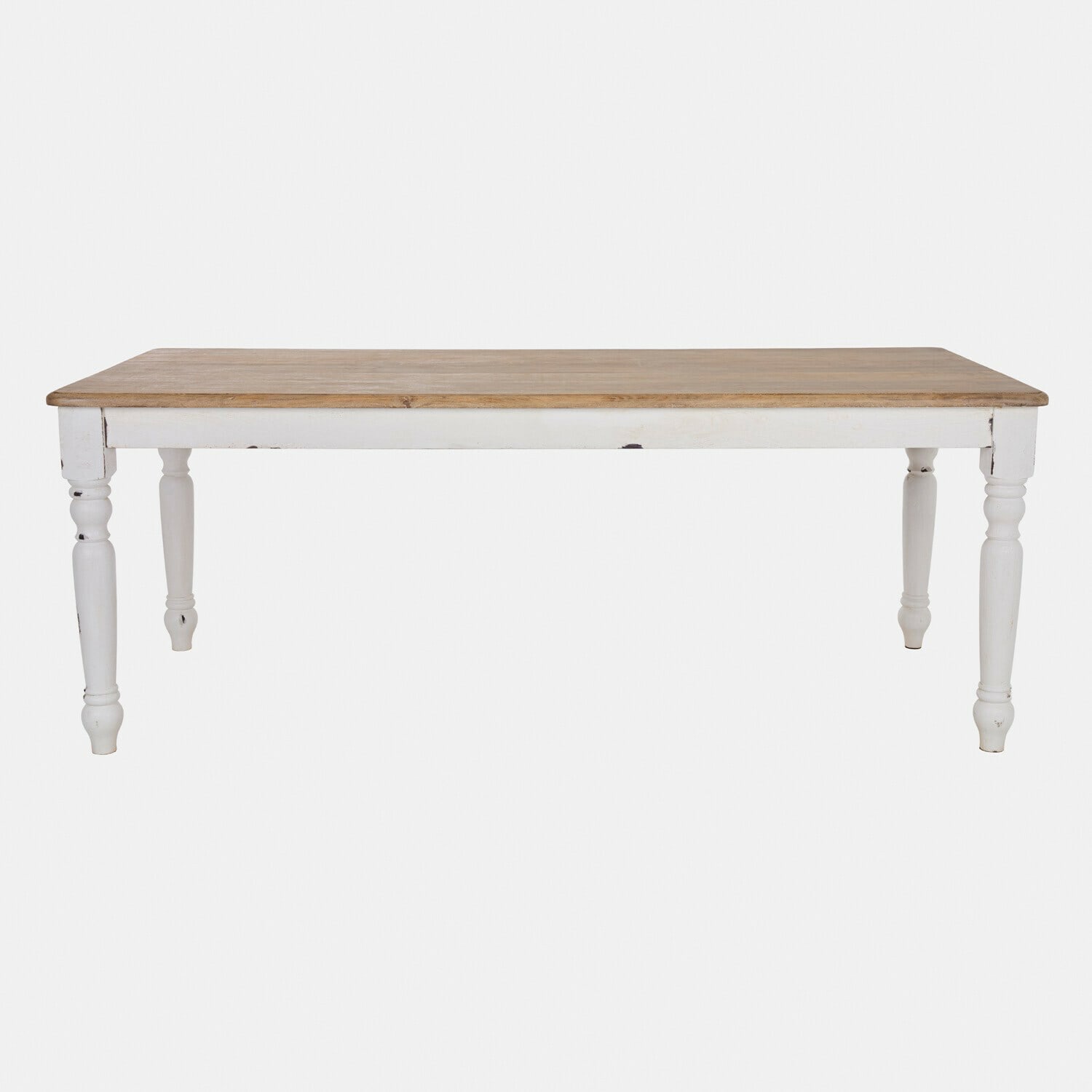 Tavolo Mont Lisan Tavolo in legno con gambe bianche e piano naturale, design rustico per sala da pranzo