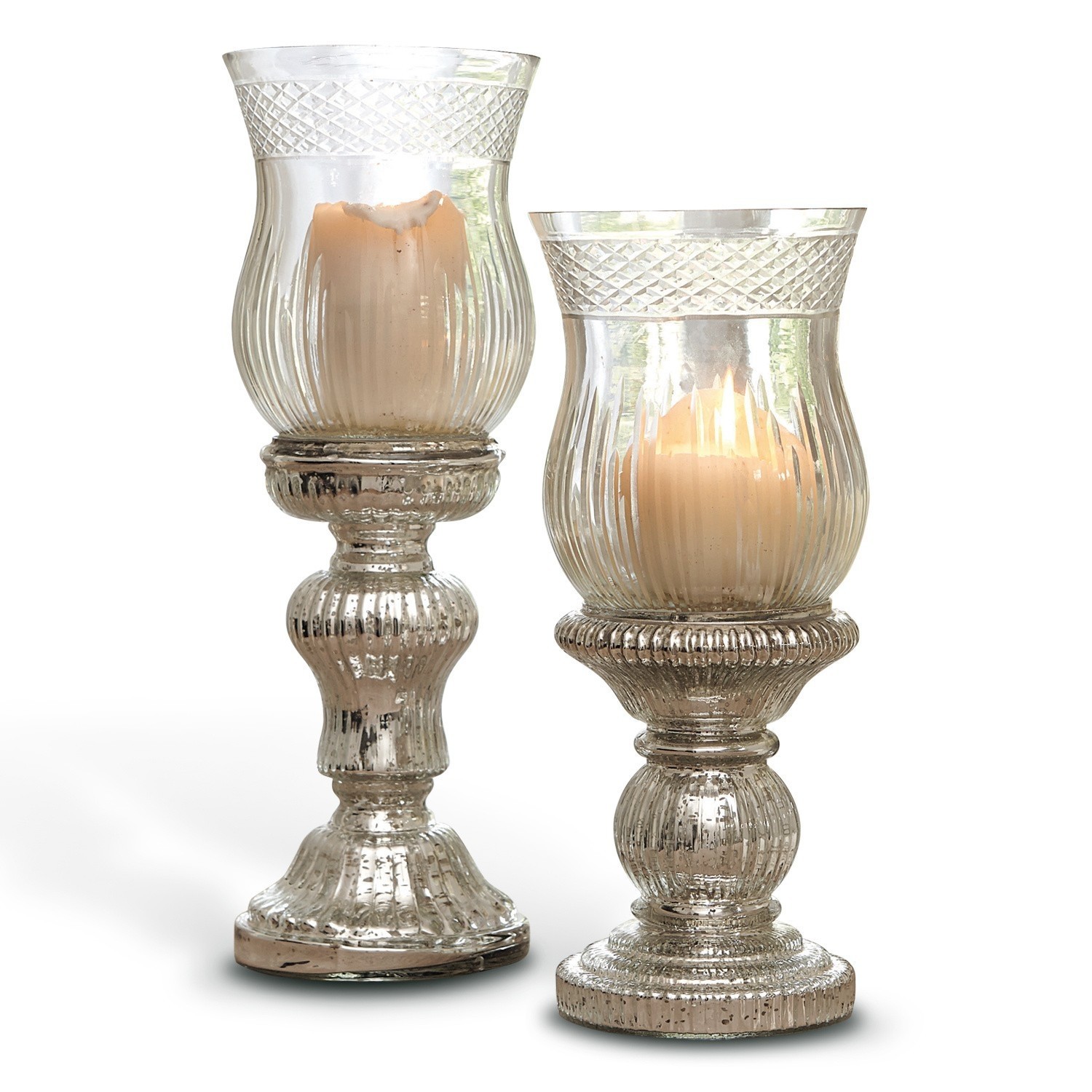 Coppia di portacandele Luisant Set di due lanterne in vetro con candele beige, decorazione luminosa per interni