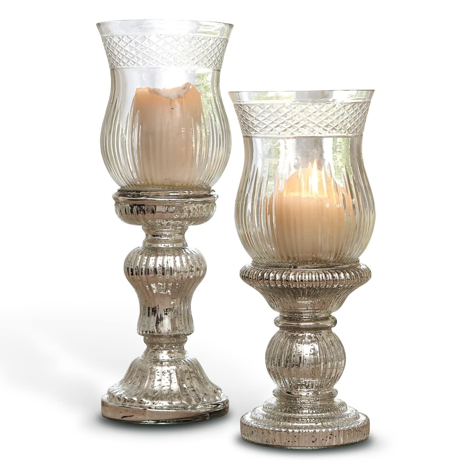 Coppia di portacandele Luisant Set di due lanterne in vetro con candele beige, decorazione luminosa per interni