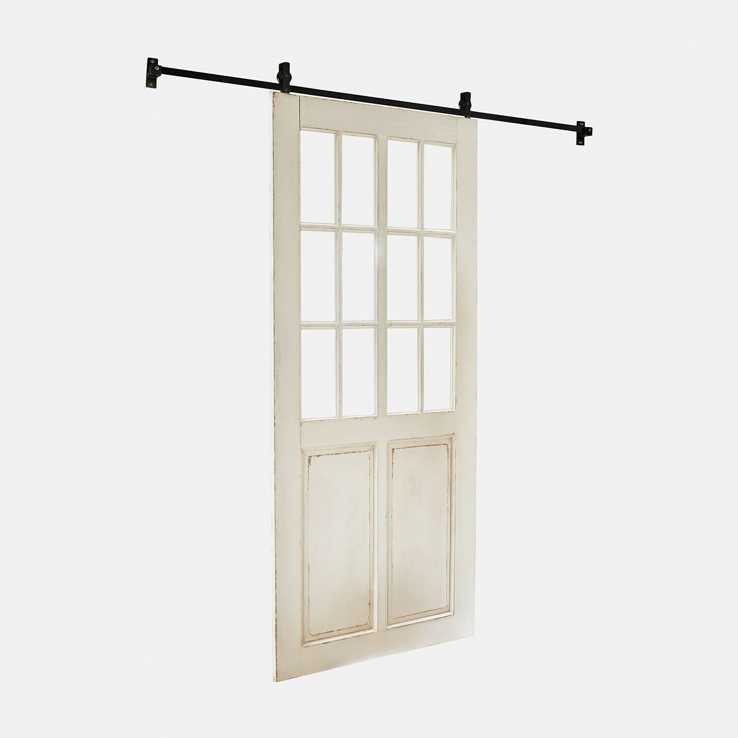 Porta scorrevole Sorelles Porta scorrevole interna in legno bianco con vetri e binario metallico nero