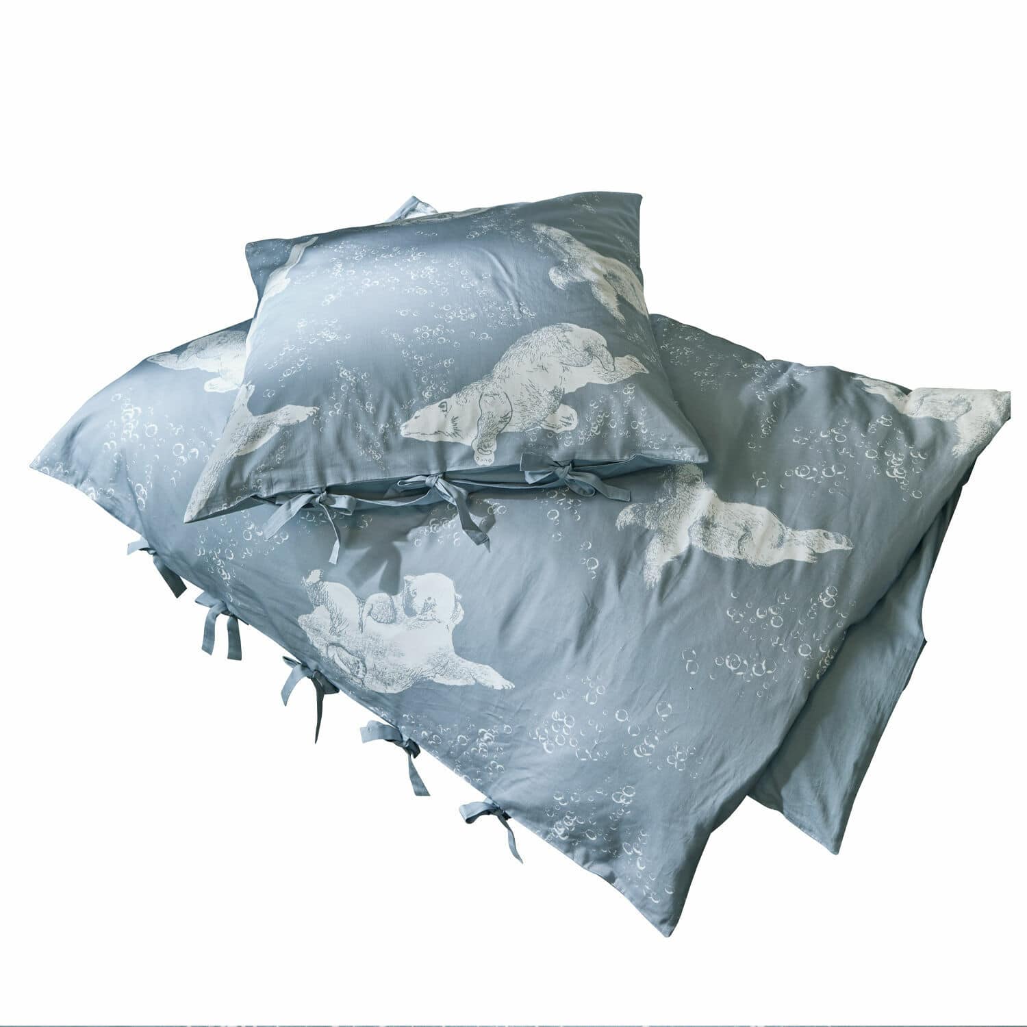 Biancheria da letto Hugo Biancheria da letto in cotone blu con stampa di orsi polari bianchi e lacci, decorativa e confortevole