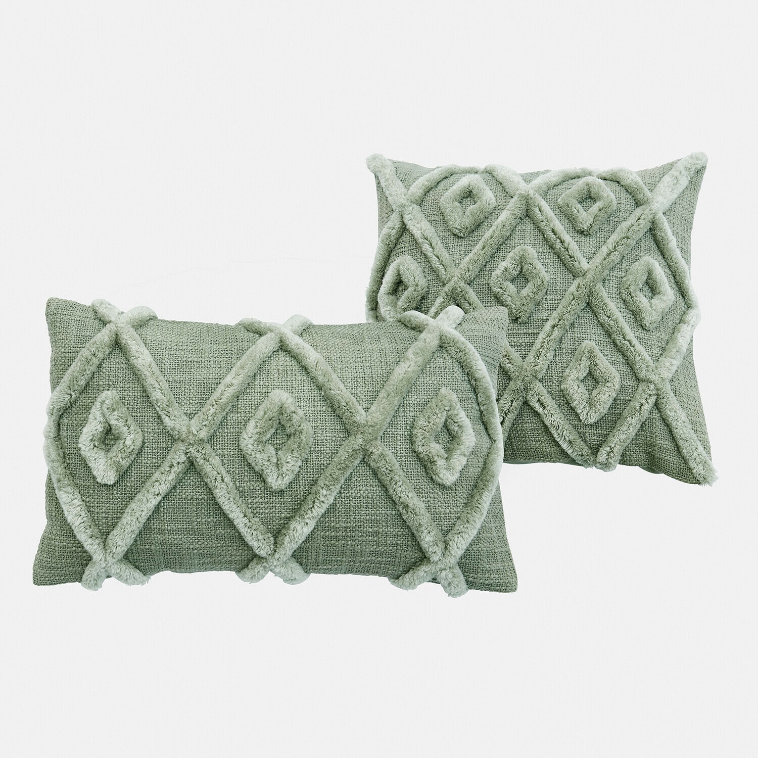 Coppia di copricuscini Élouvan Set di due cuscini verdi con motivo geometrico morbido e tessuto strutturato per decorazione