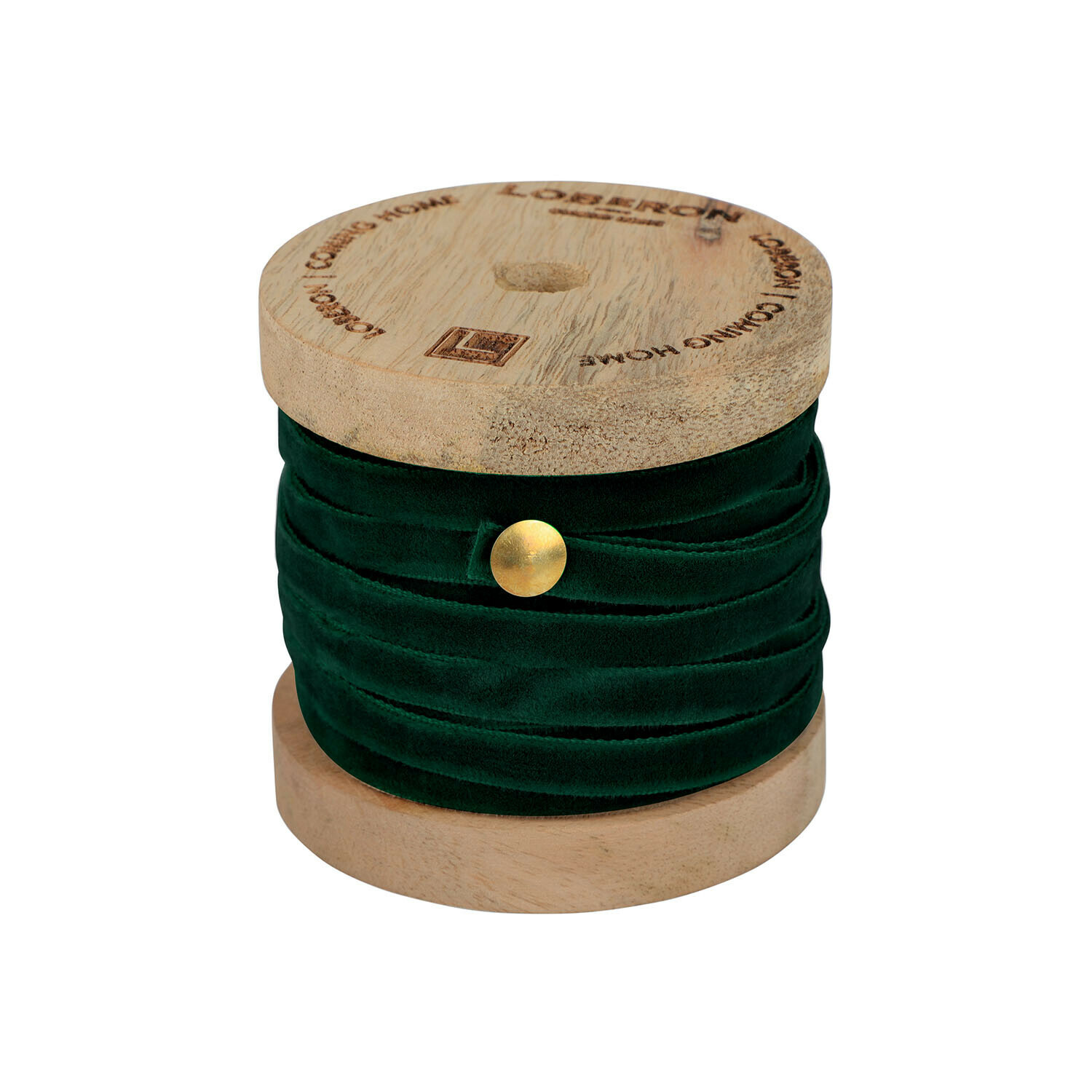Nastro in velluto verde scuro Olessa su bobina di legno, nastro decorativo per artigianato e regali