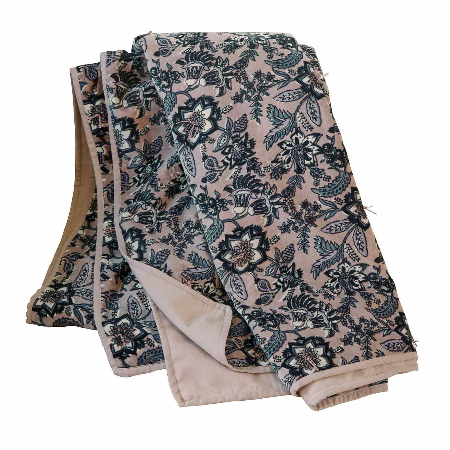 Plaid Elarion Coperta con motivo floreale beige e verde, tessuto morbido per decorazione e comfort