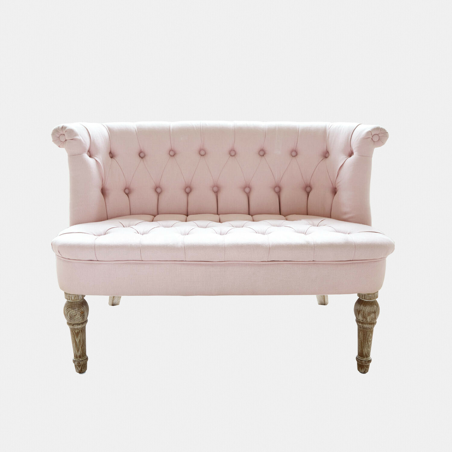 rosa Divano rosa imbottito Weralin con gambe in legno, mobile elegante per soggiorno