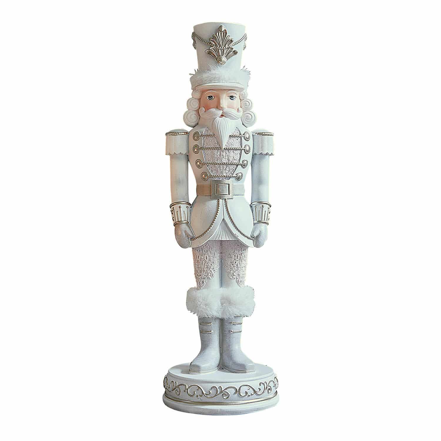 Schiaccianoci decorativo Moriette Schiaccianoci in legno bianco con dettagli in pelliccia e ornamenti dorati, decorazione natalizia