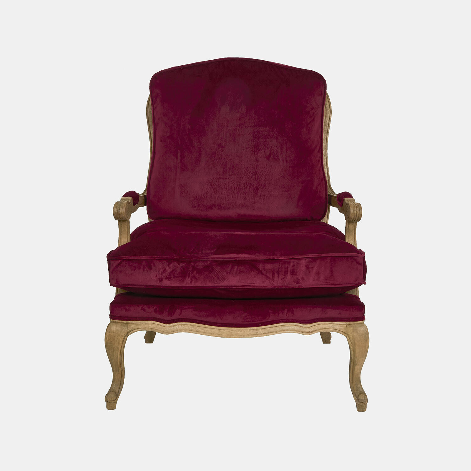 bordeaux/marrone Poltrona Corlay in velluto bordeaux con struttura in legno marrone, elegante arredo per soggiorno