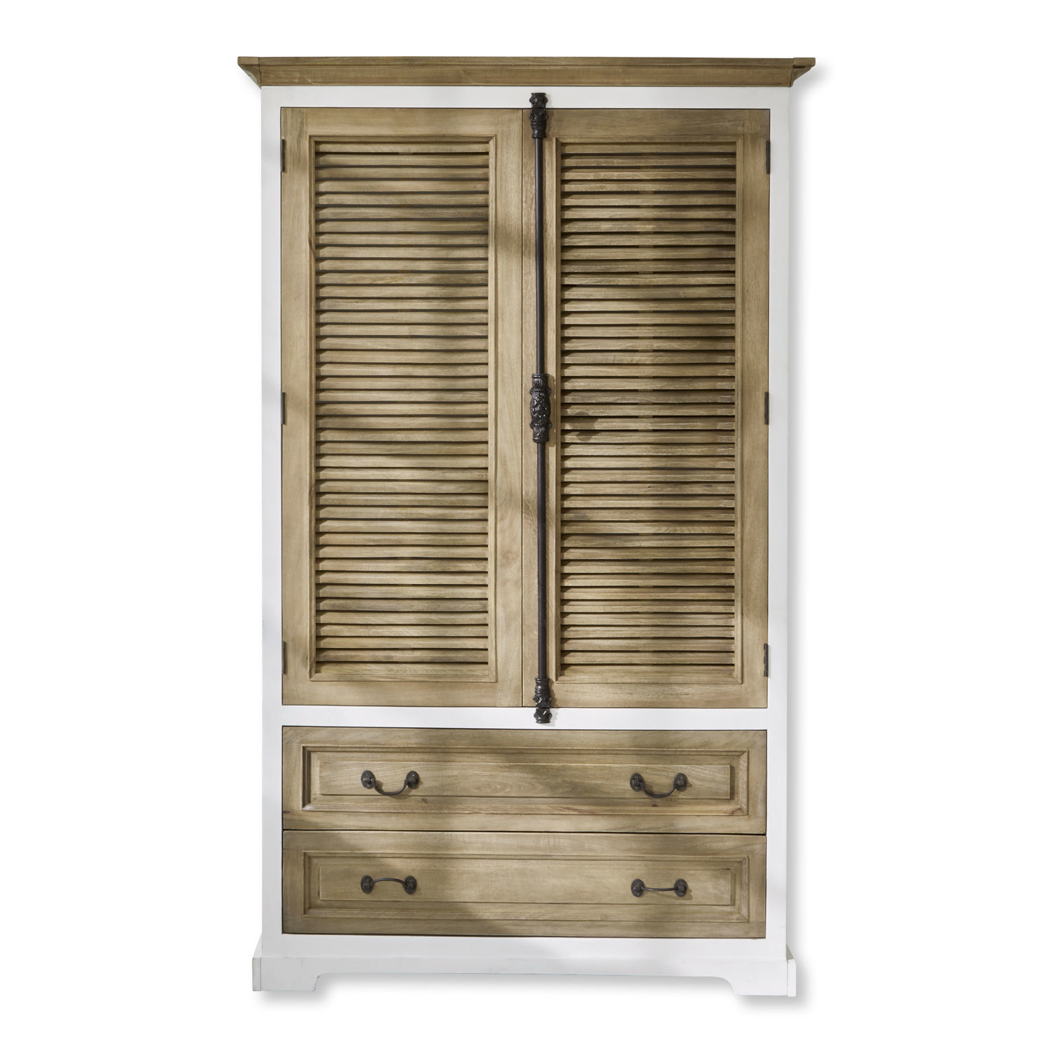 Armadio a giorno componibile Bureau Armadio in legno con cornice bianca e due cassetti, colore legno naturale, mobile contenitore